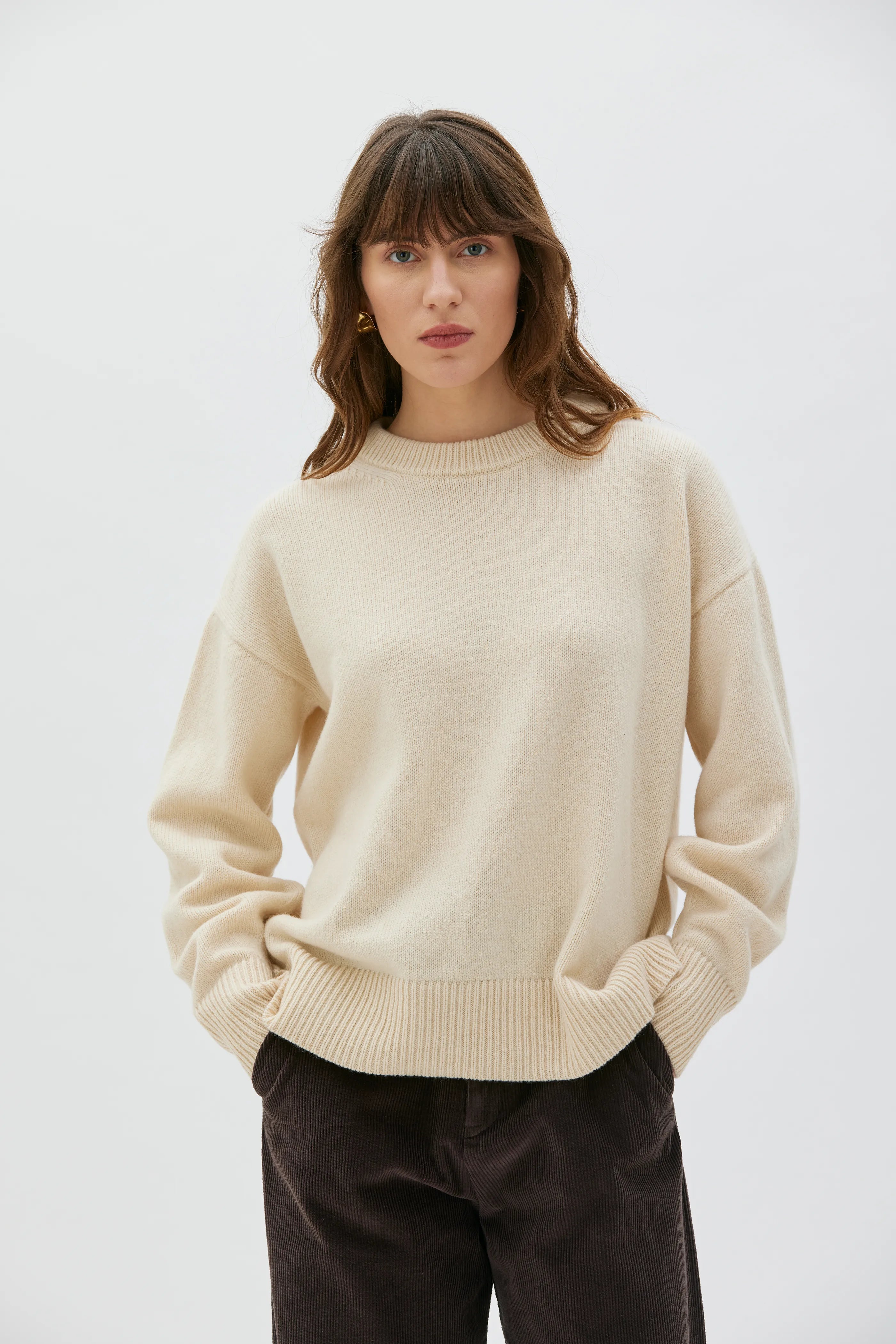 Fanna Long Wool Cashmere Sweater - Cream White