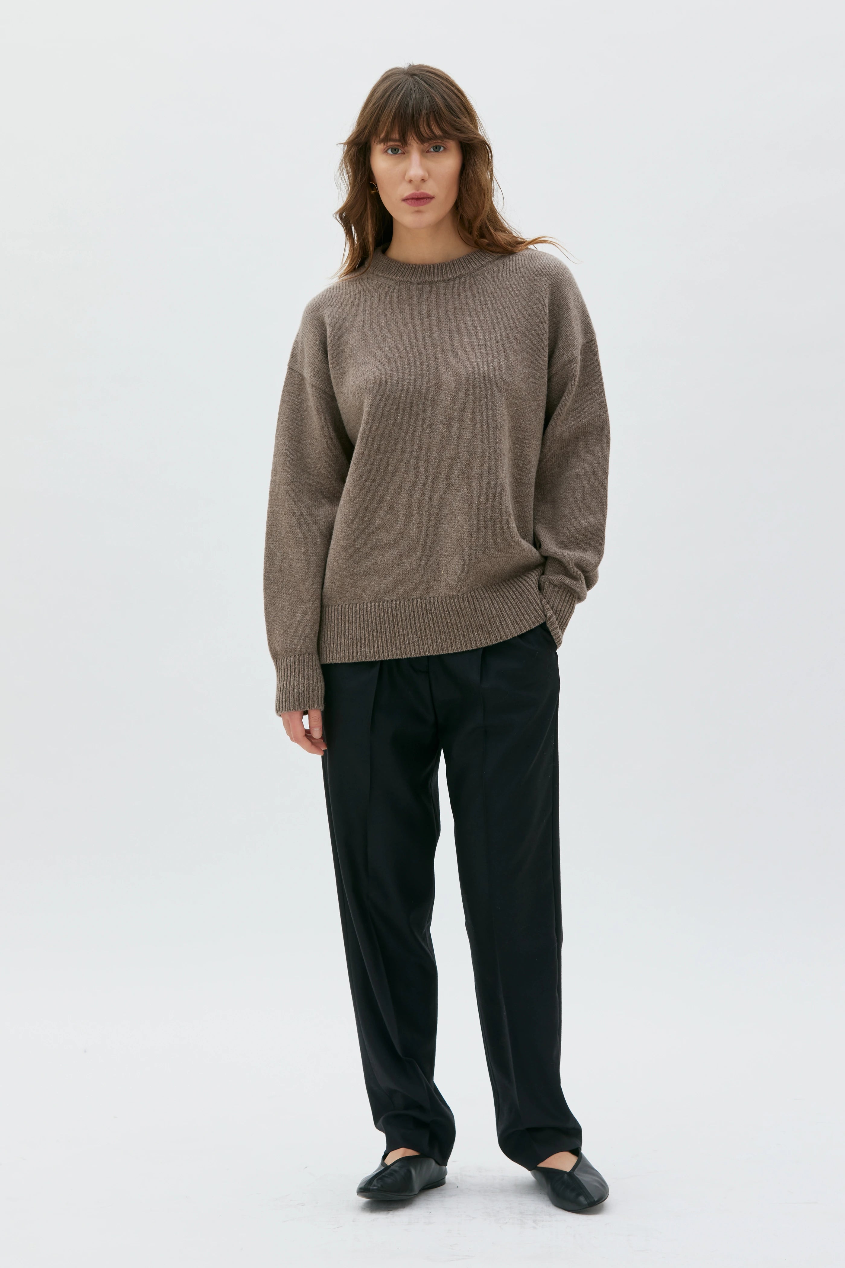 Fanna Long Wool Cashmere Sweater - Taupe Melange