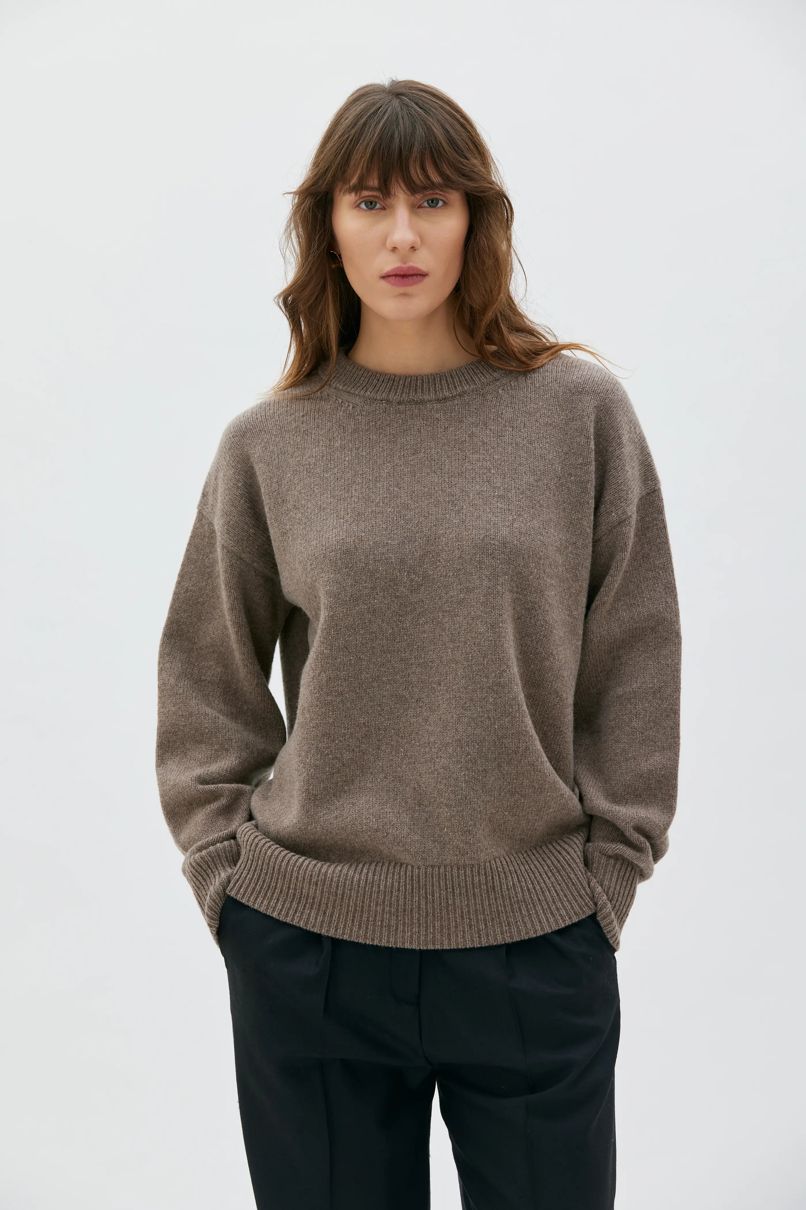 Fanna Long Wool Cashmere Sweater - Taupe Melange