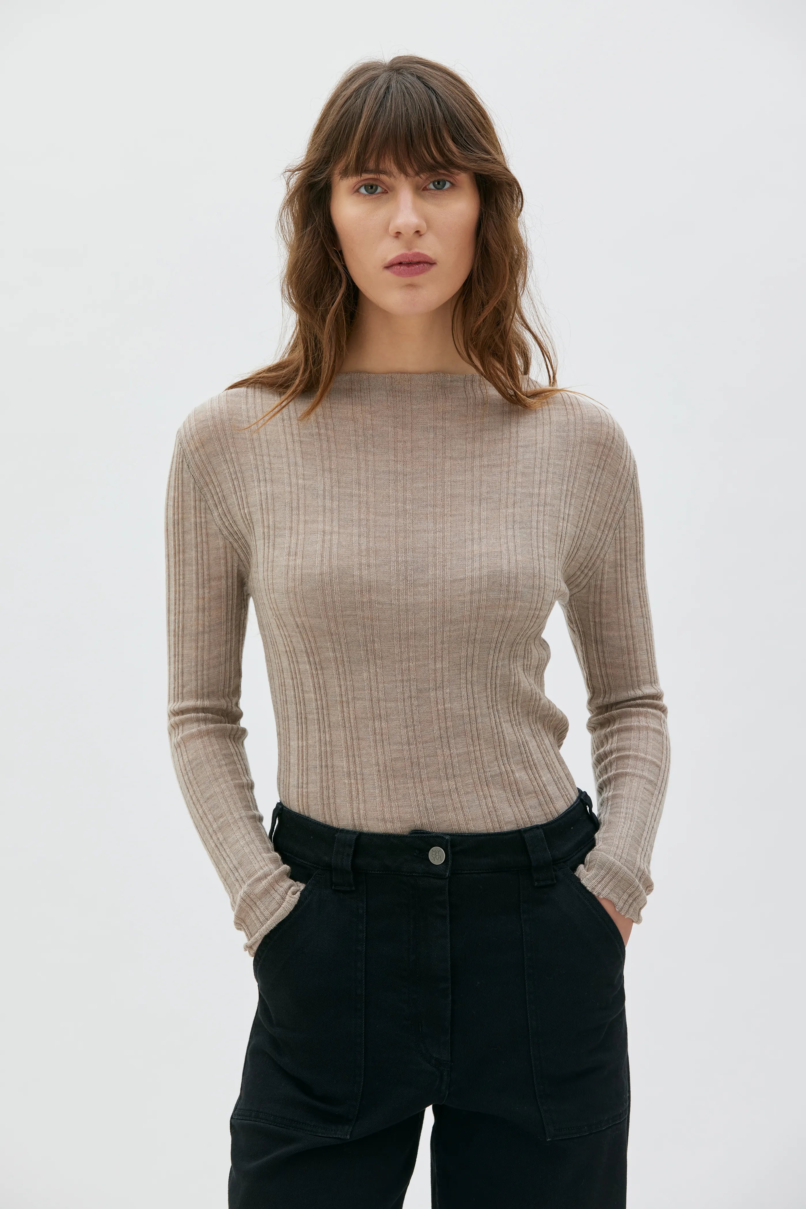 Hilja Finstickad Topp I Ull - Taupe Melange