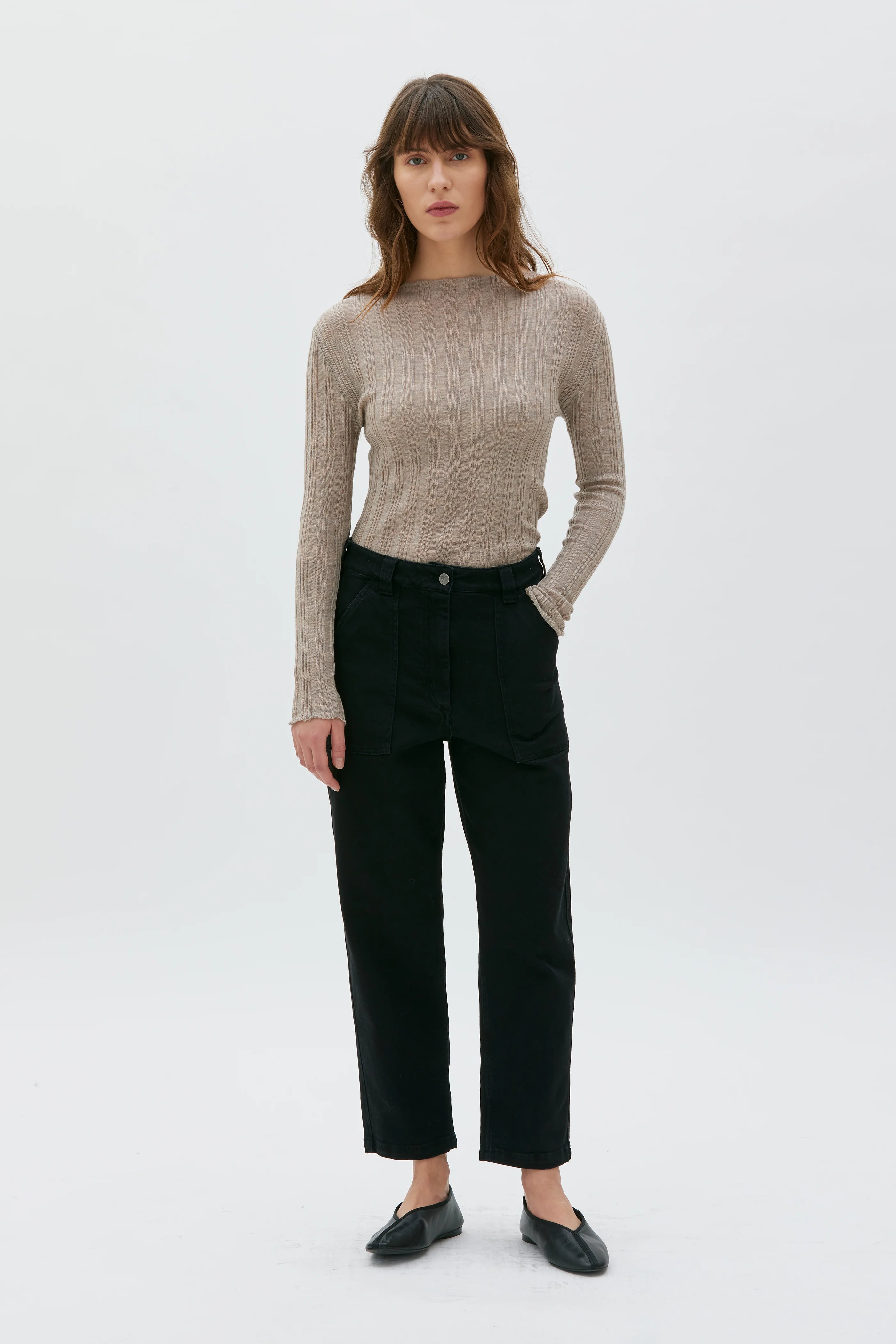 Hilja Finstickad Topp I Ull - Taupe Melange