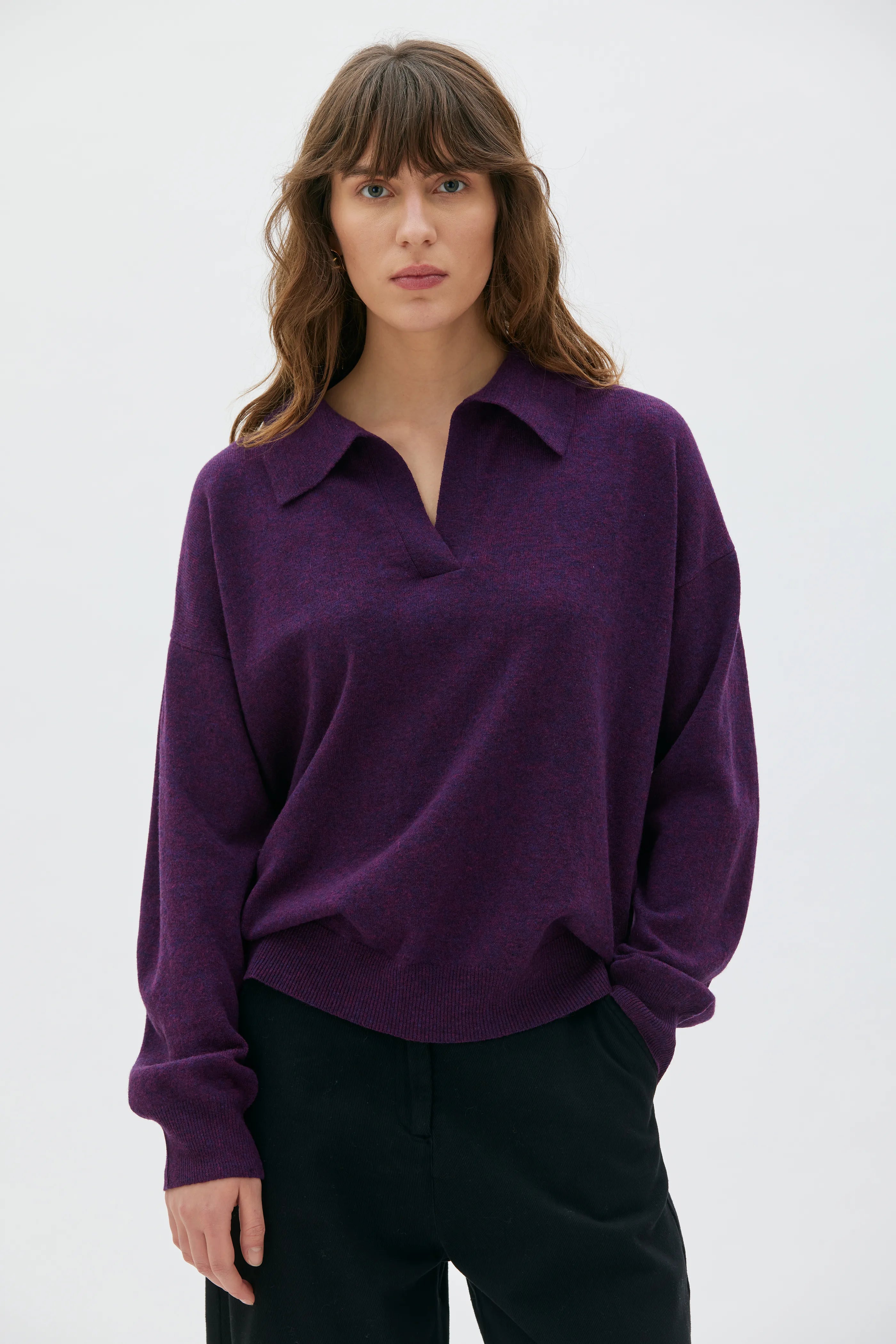 Inga Polotröja I Ull - Grape Melange
