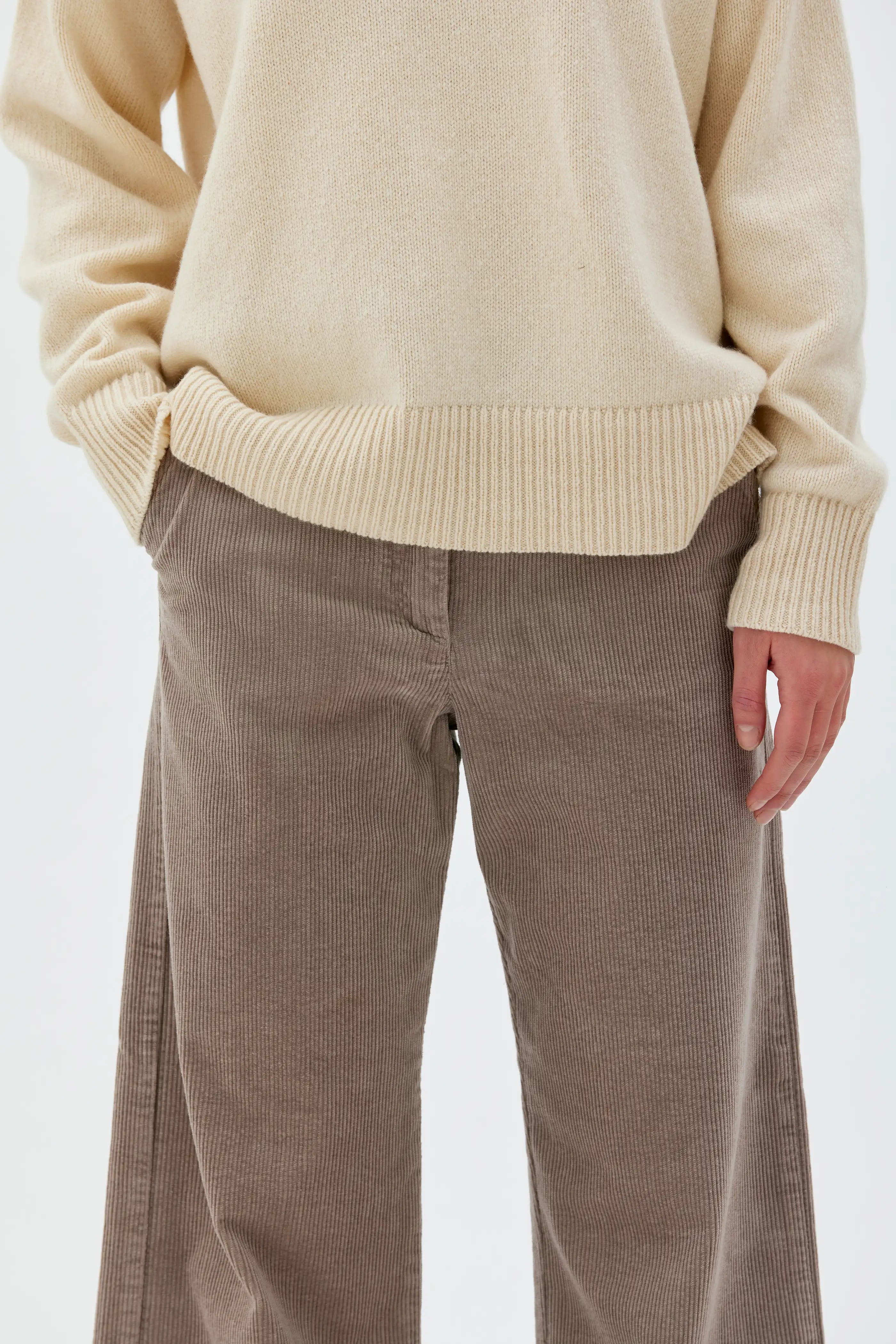 Lail Cropped Corduroy Trousers - Taupe Melange
