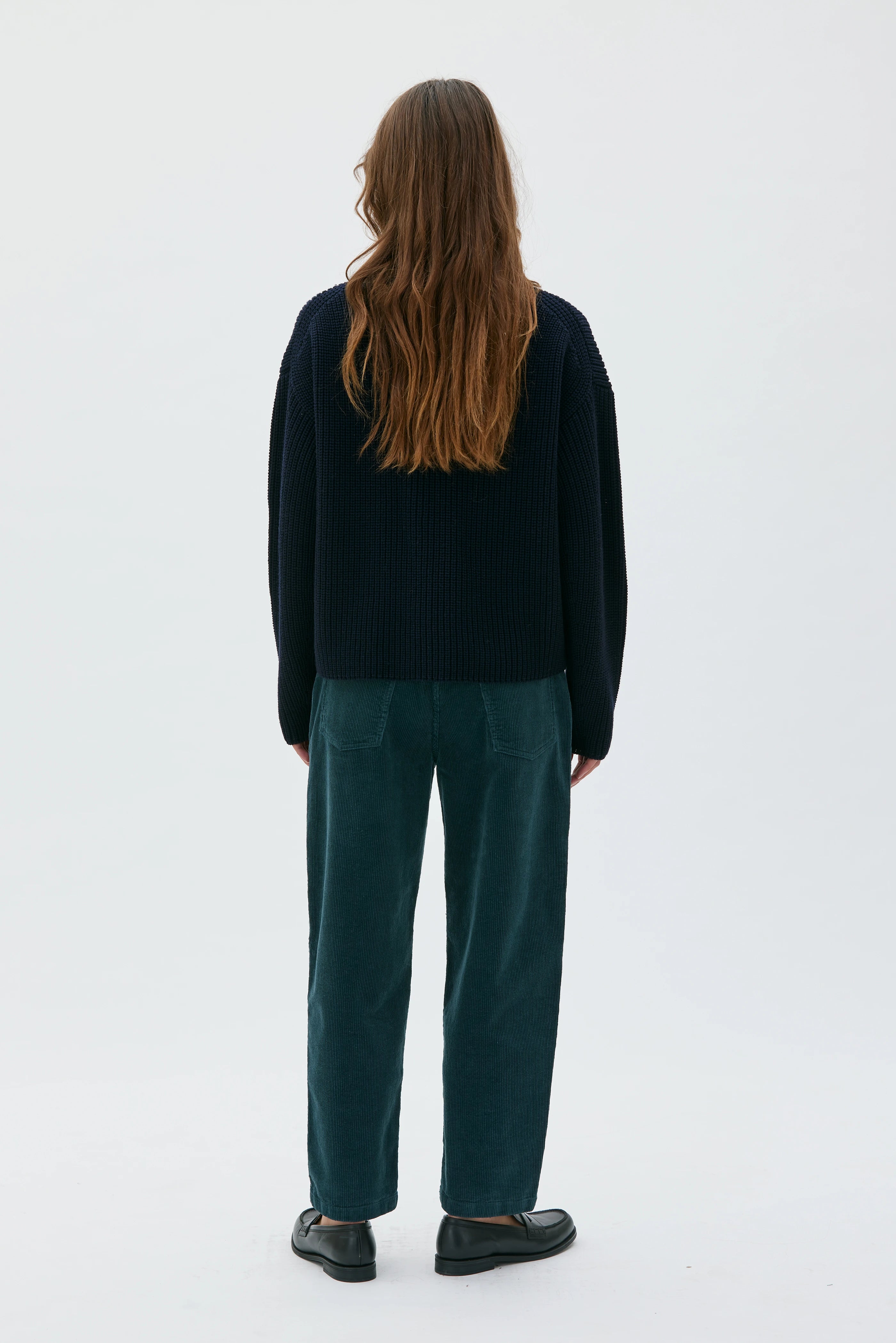 Ruth Barrel Leg Organic Cotton Corduroy Trousers - Dark Bottle Green