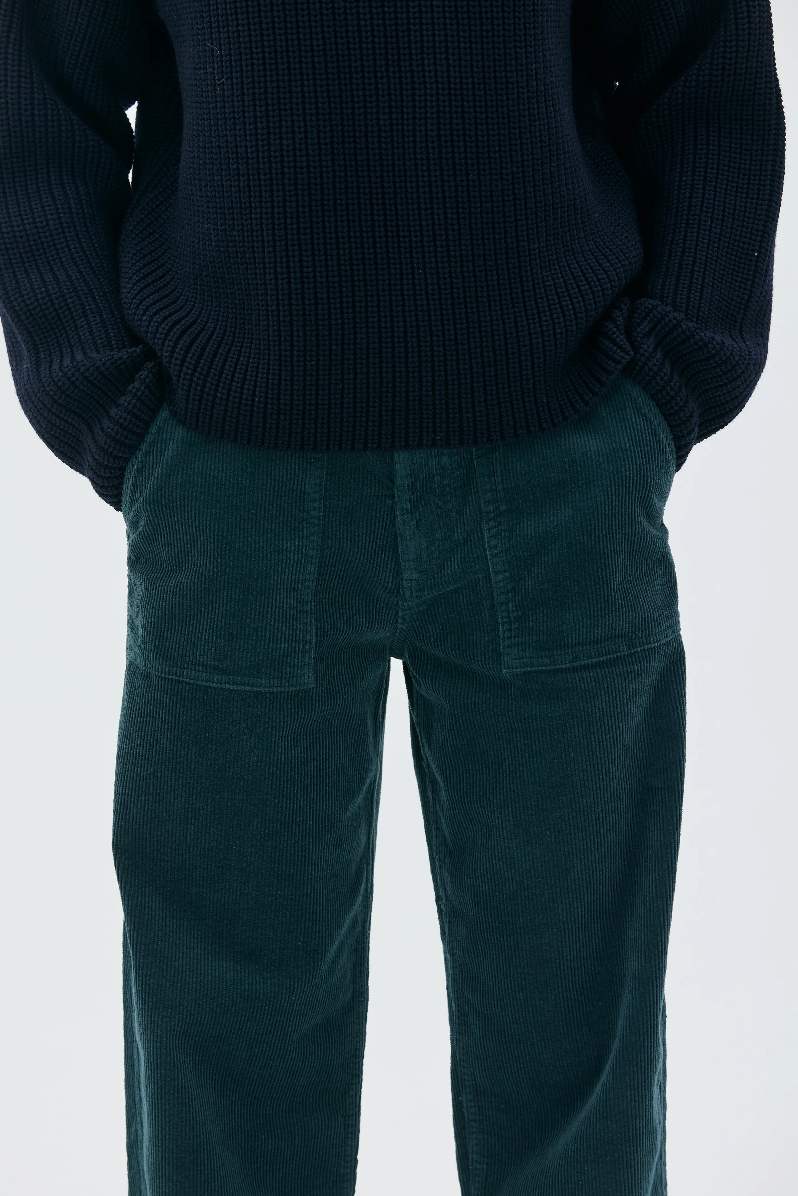Ruth Barrel Leg Organic Cotton Corduroy Trousers - Dark Bottle Green