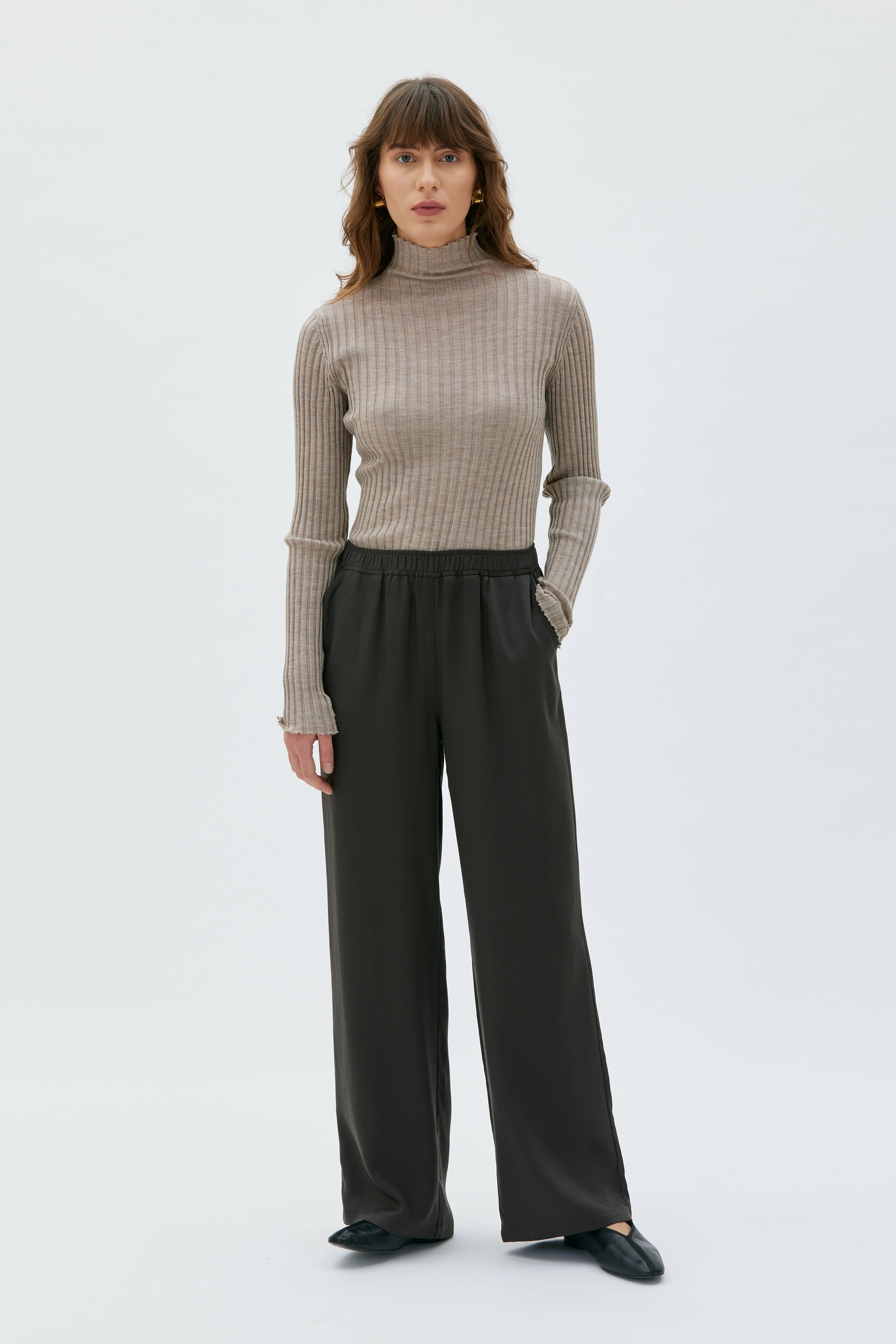 Valli Long Tencel Twill Trousers - Shiitake Brown