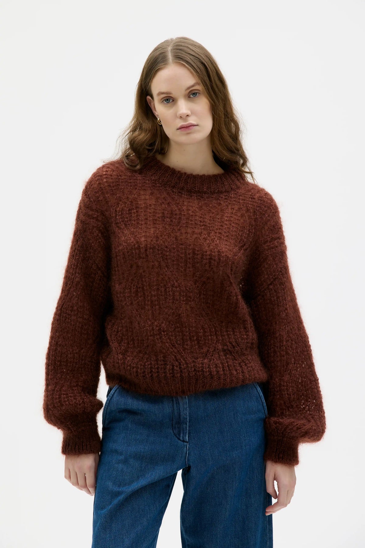 Dove Lace Knit Mohair Silk Sweater - Roasted Almond