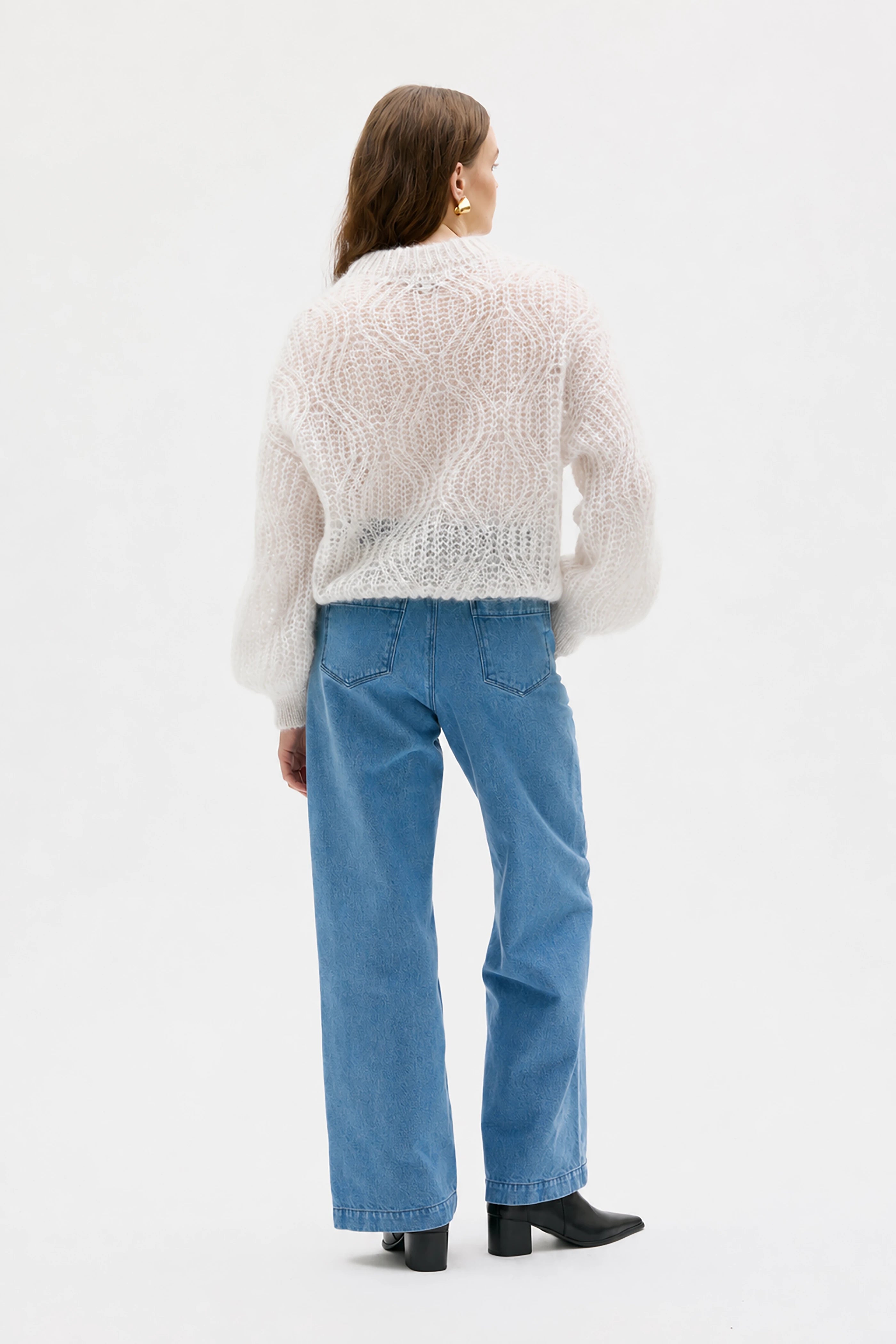 Dove Lace Knit Mohair Silk Sweater - White