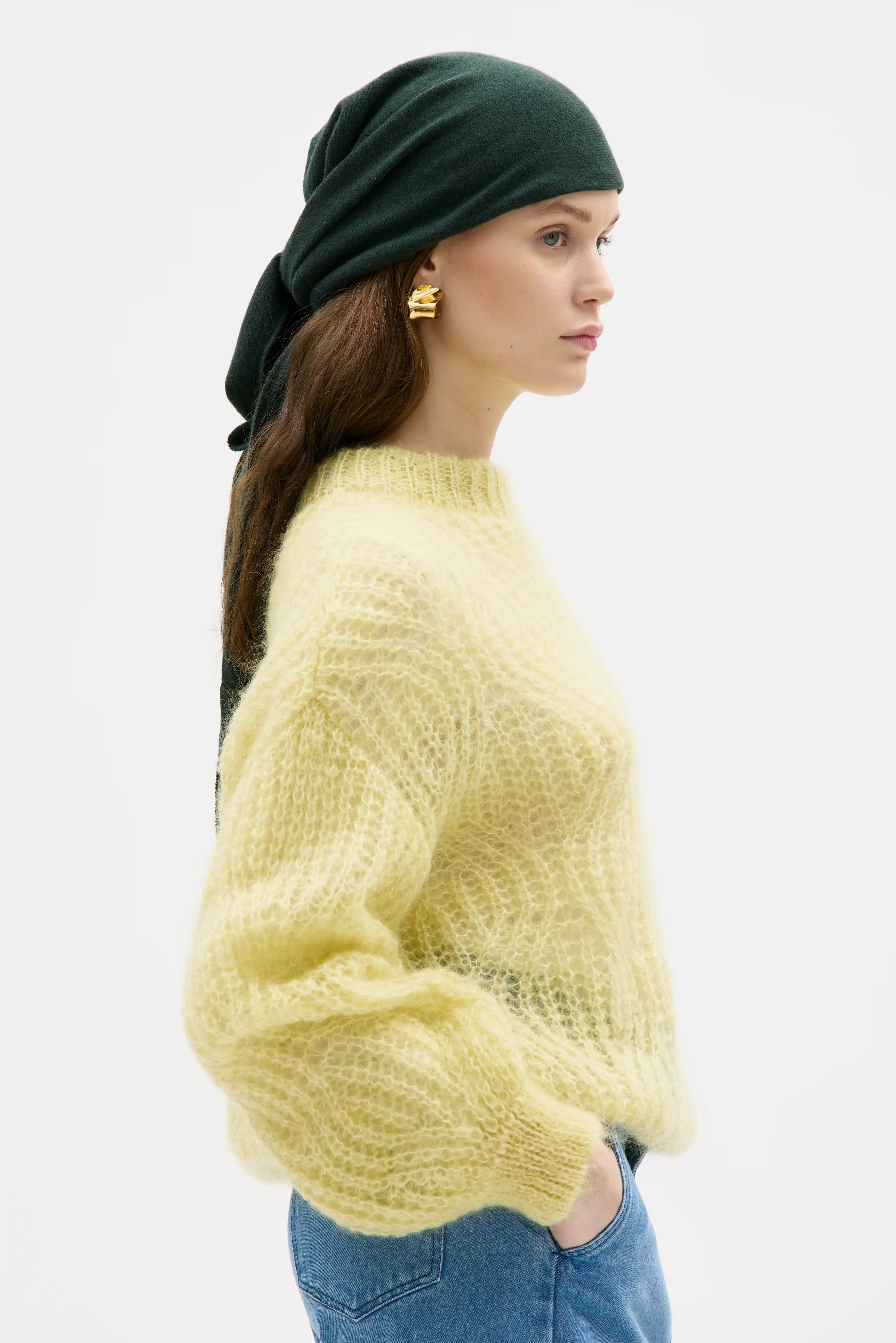 Ena Large Triangle Wool Cashmere Scarf - Dark Pine Green