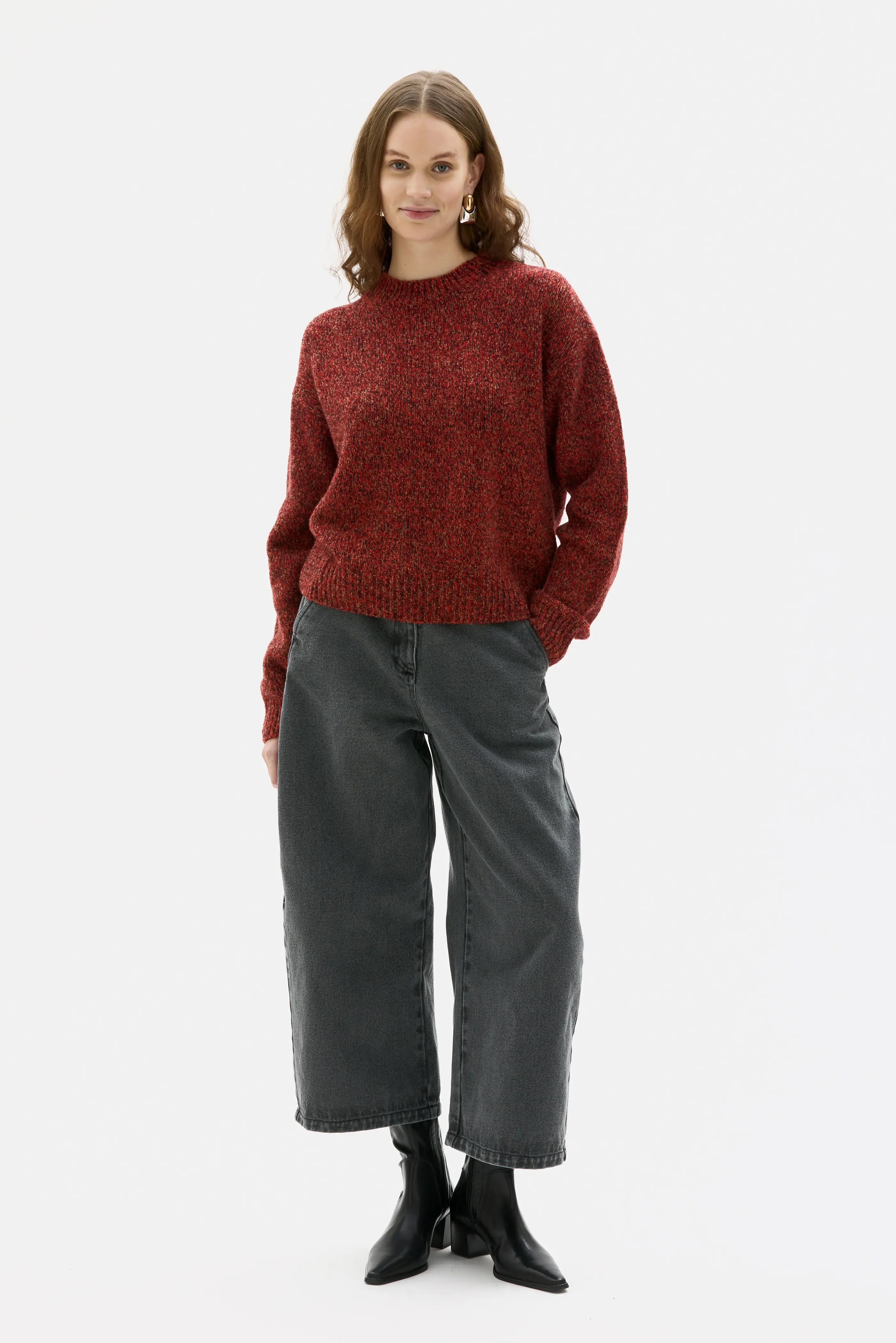 Iza Wool Silk Cashmere Mouliné Sweater - Burgundy Mouliné