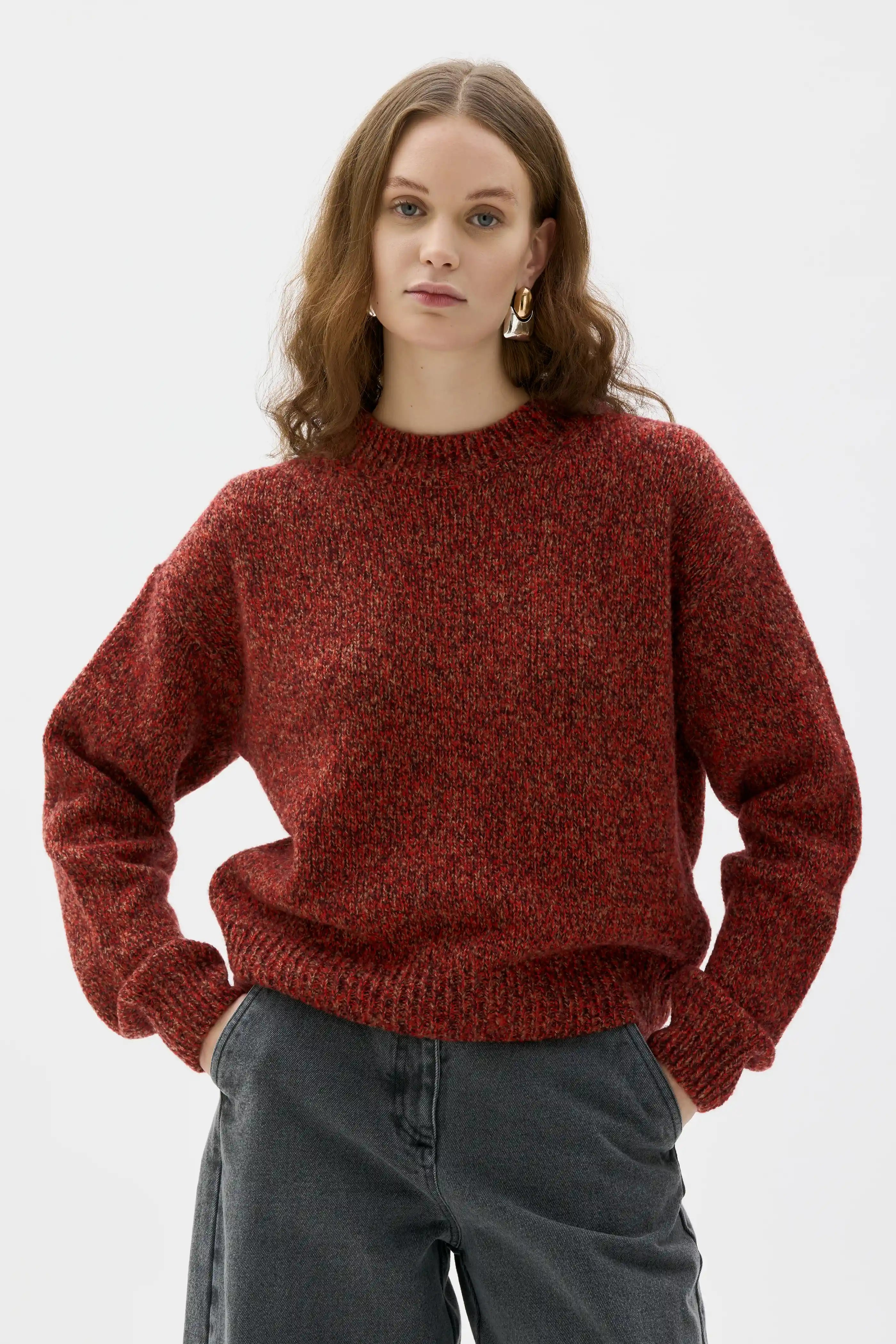 Iza Wool Silk Cashmere Mouliné Sweater - Burgundy Mouliné