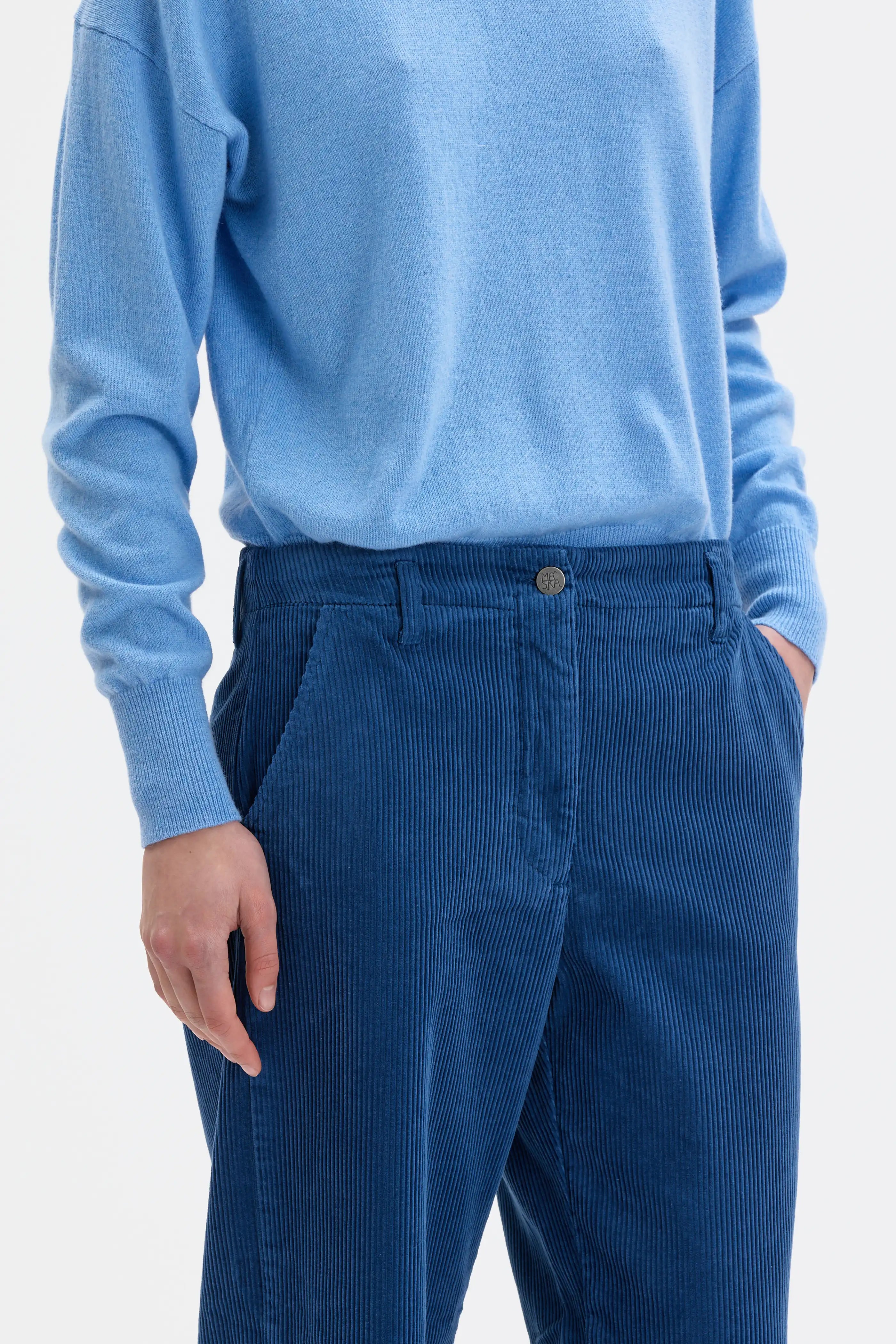 Lail Organic Cotton Corduroy Trousers - Lazuli Blue