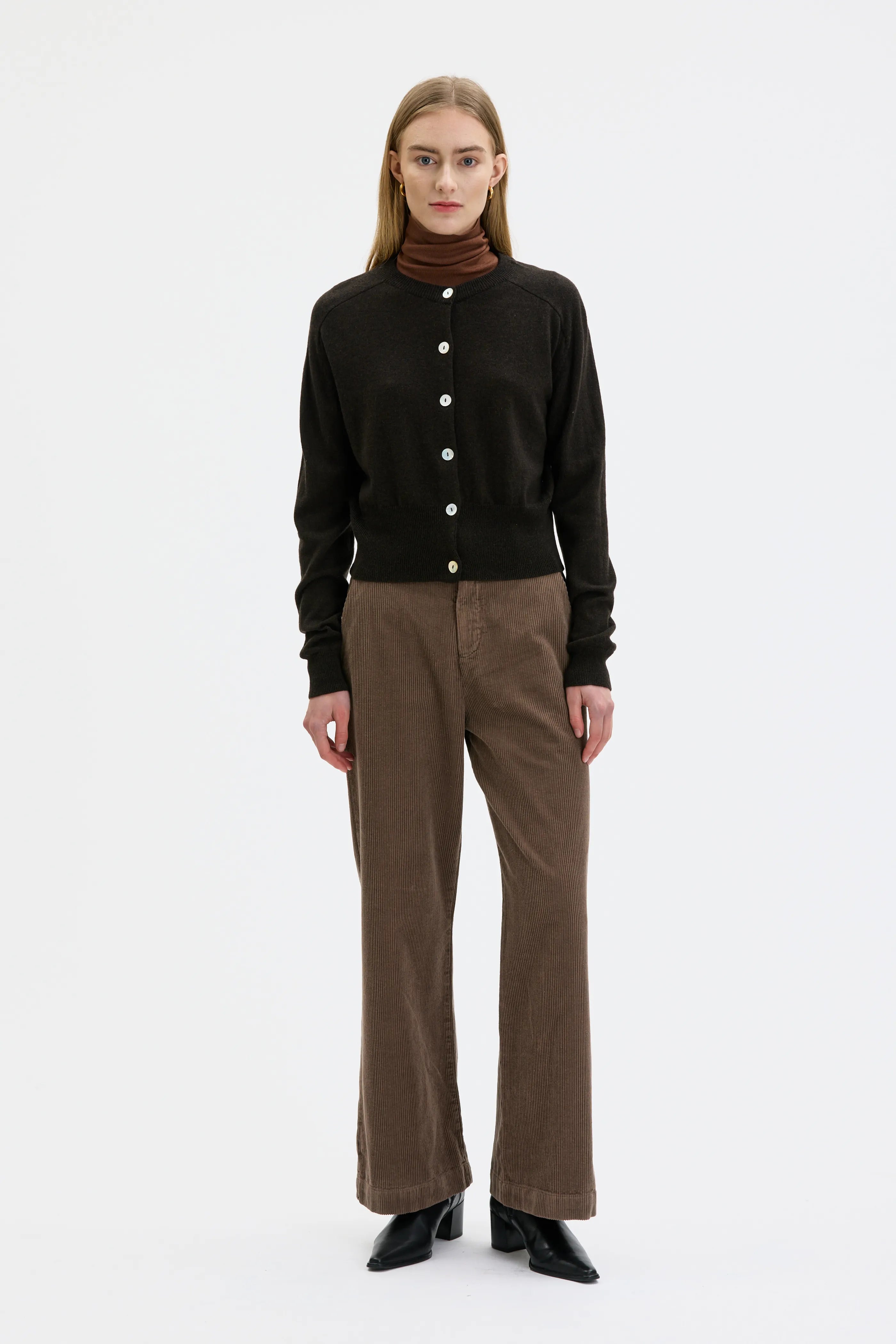 Malo Fine Knitted Lambswool Cardigan - Morel brown