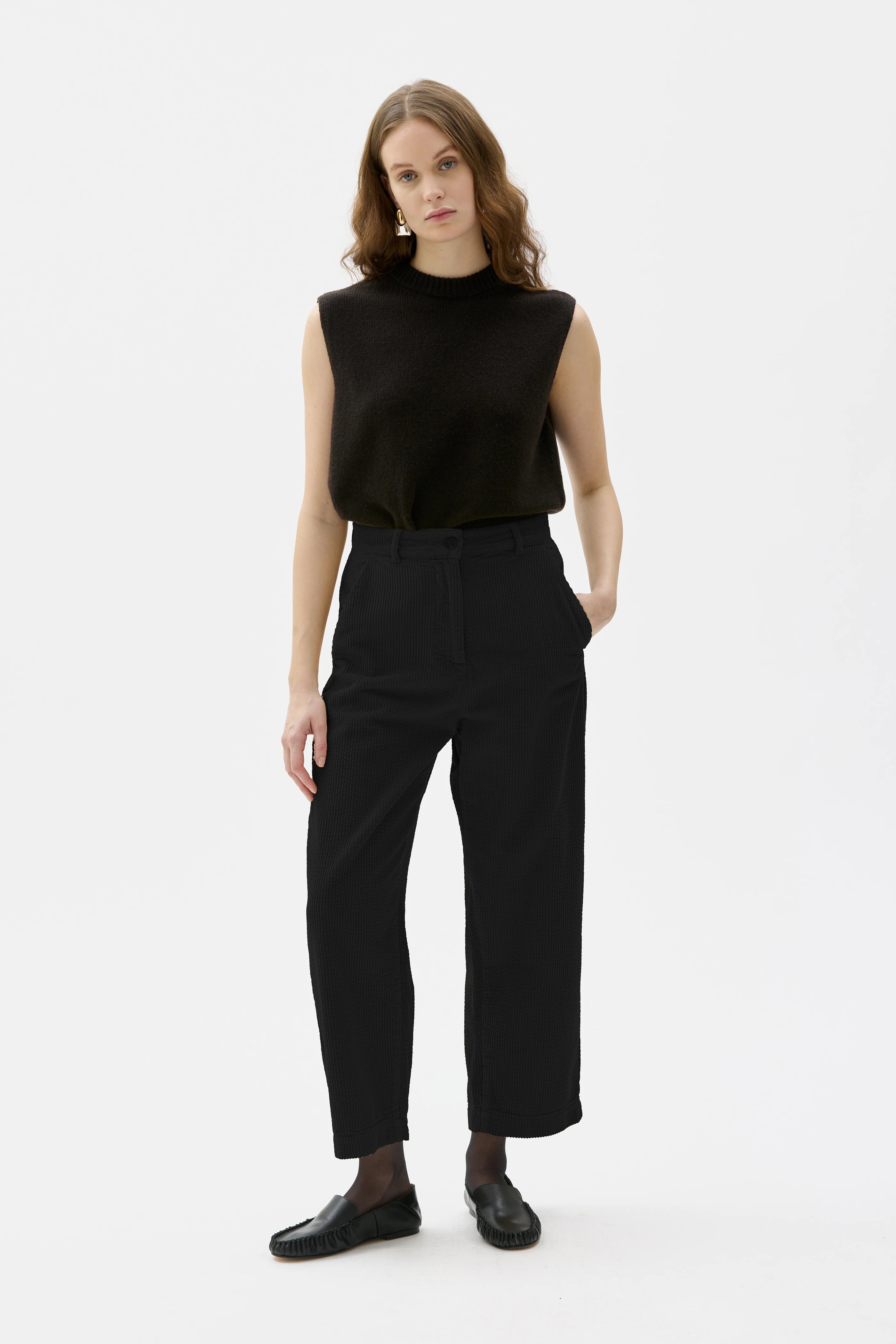 Sola Organic Corduroy Curved Trousers - Black