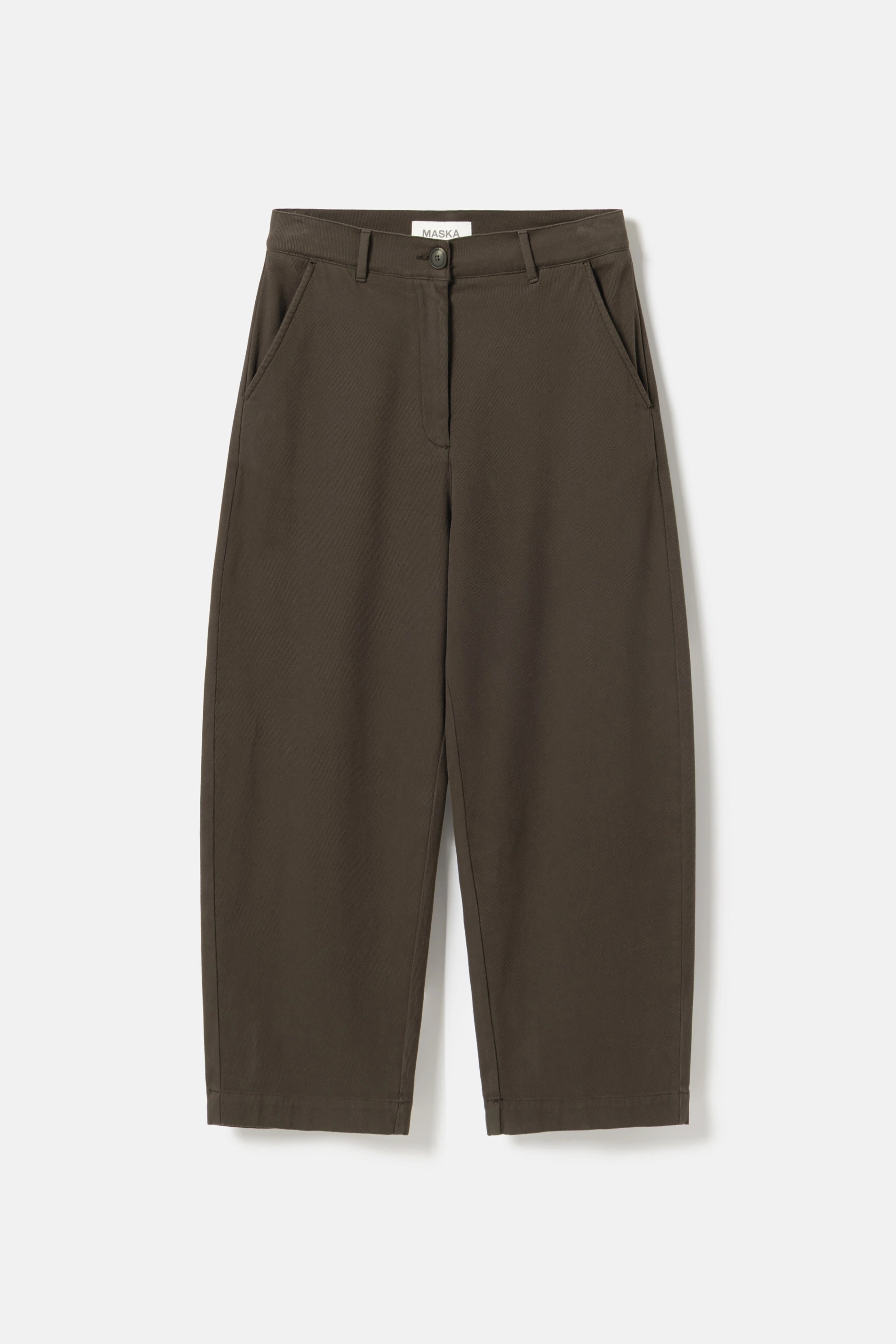 Nona Curved Trousers in Organic Cotton Cashmere - Morel Brown