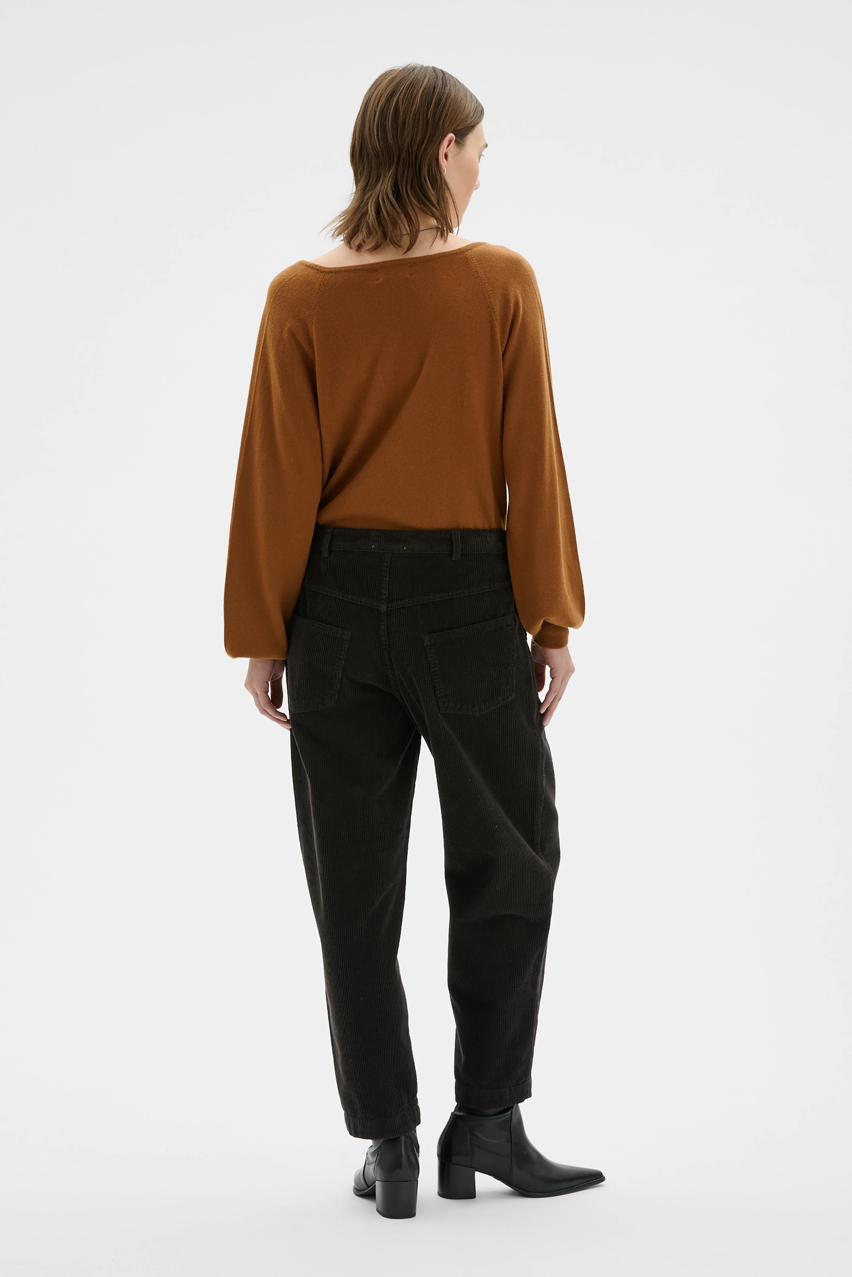 Ruth Barrel Leg Organic Cotton Corduroy Trousers - Morel Brown