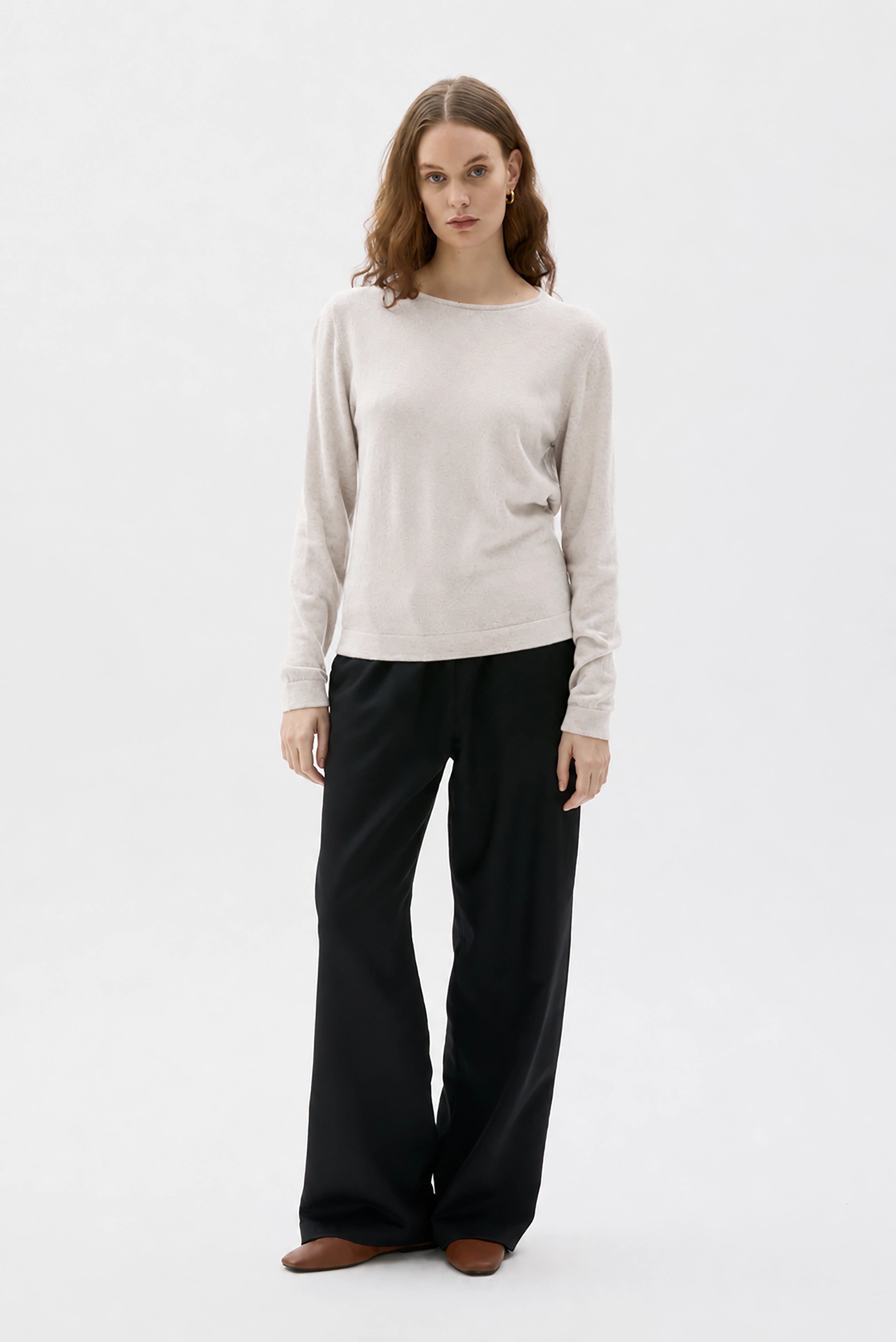 Silo Fine Cashmere Round Neck Sweater - Sand White