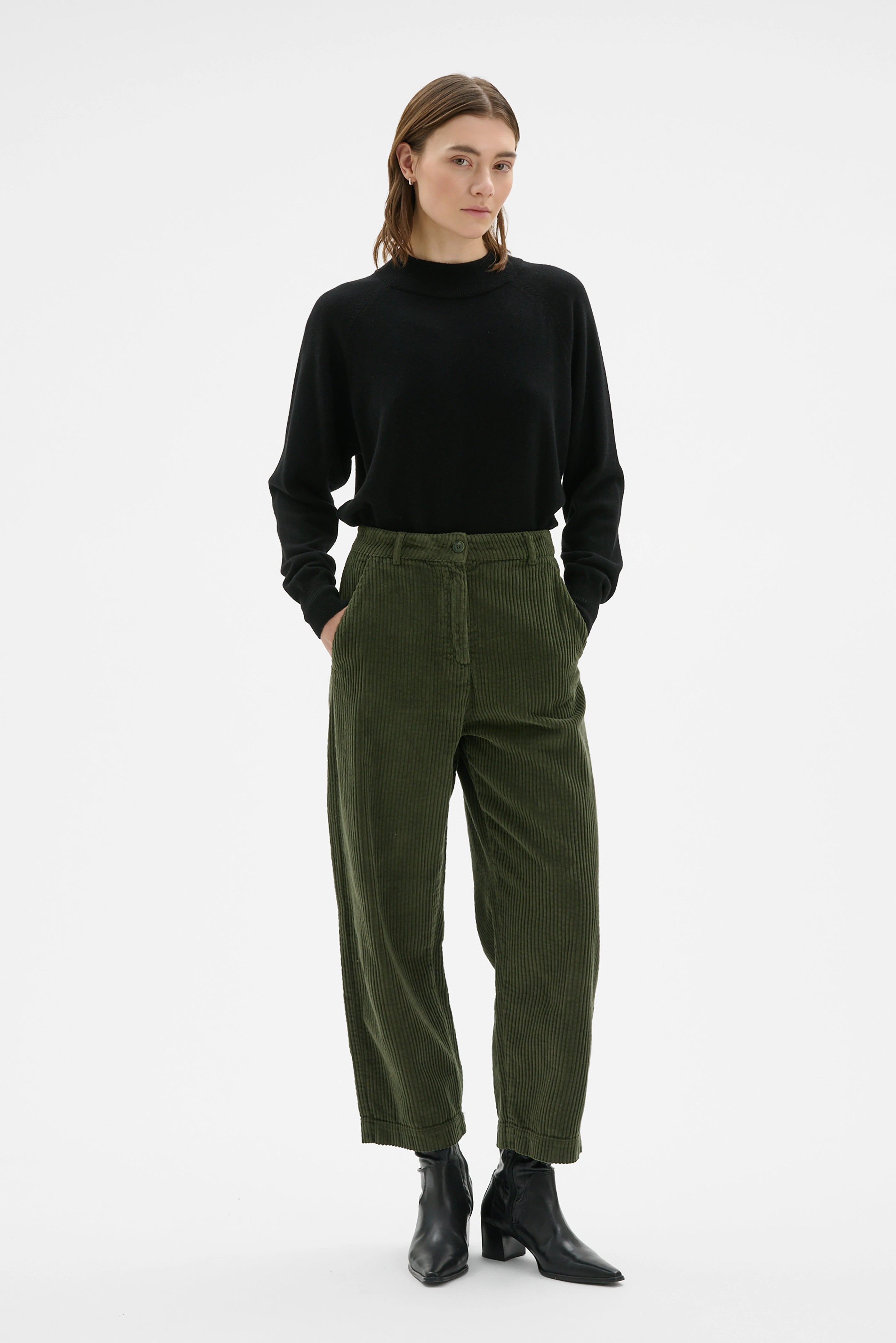 Sola Organic Corduroy Curved Trousers - 32 Lizard Green