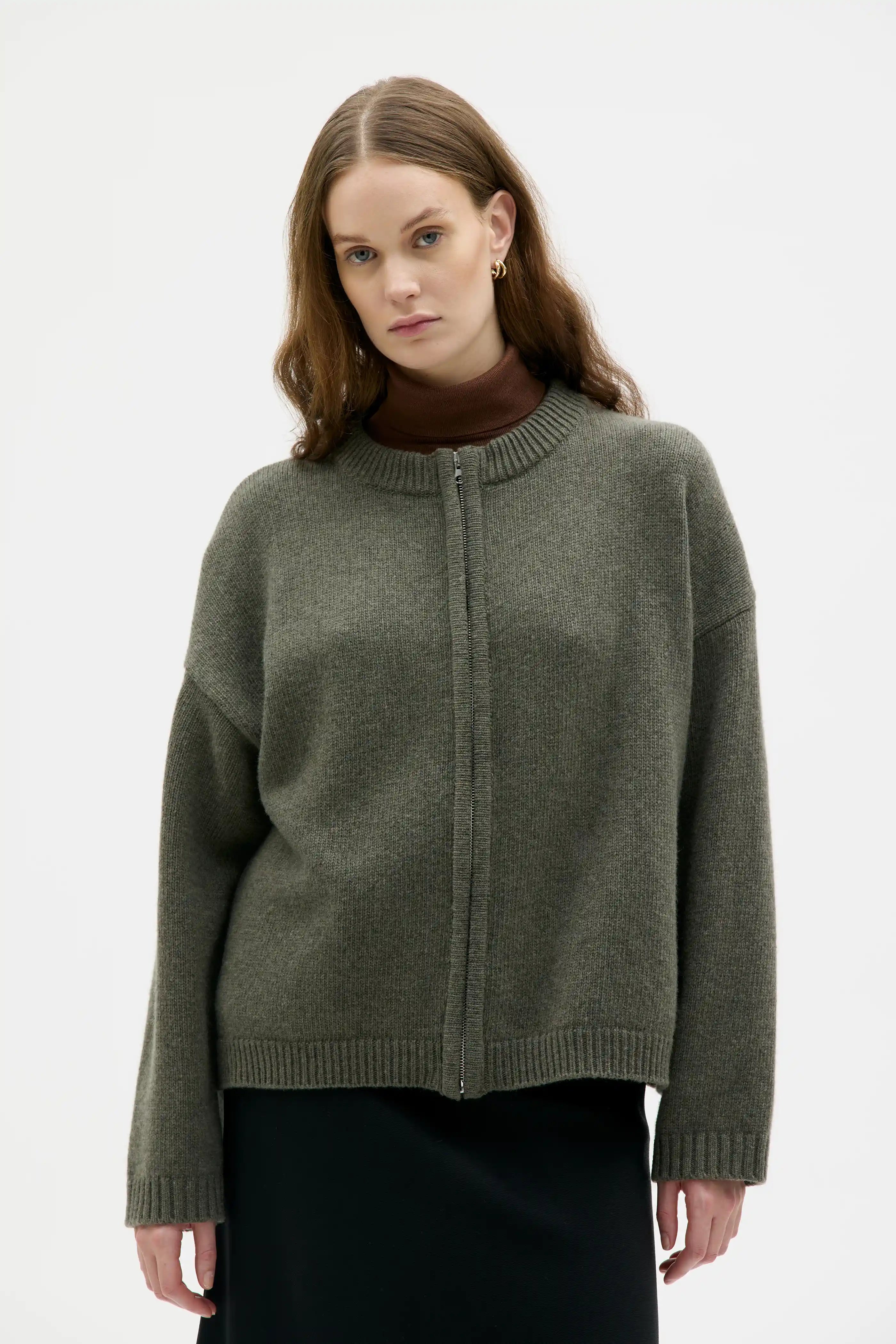Soni Soft Wool Chunky Zip Jacket - Laurel Green