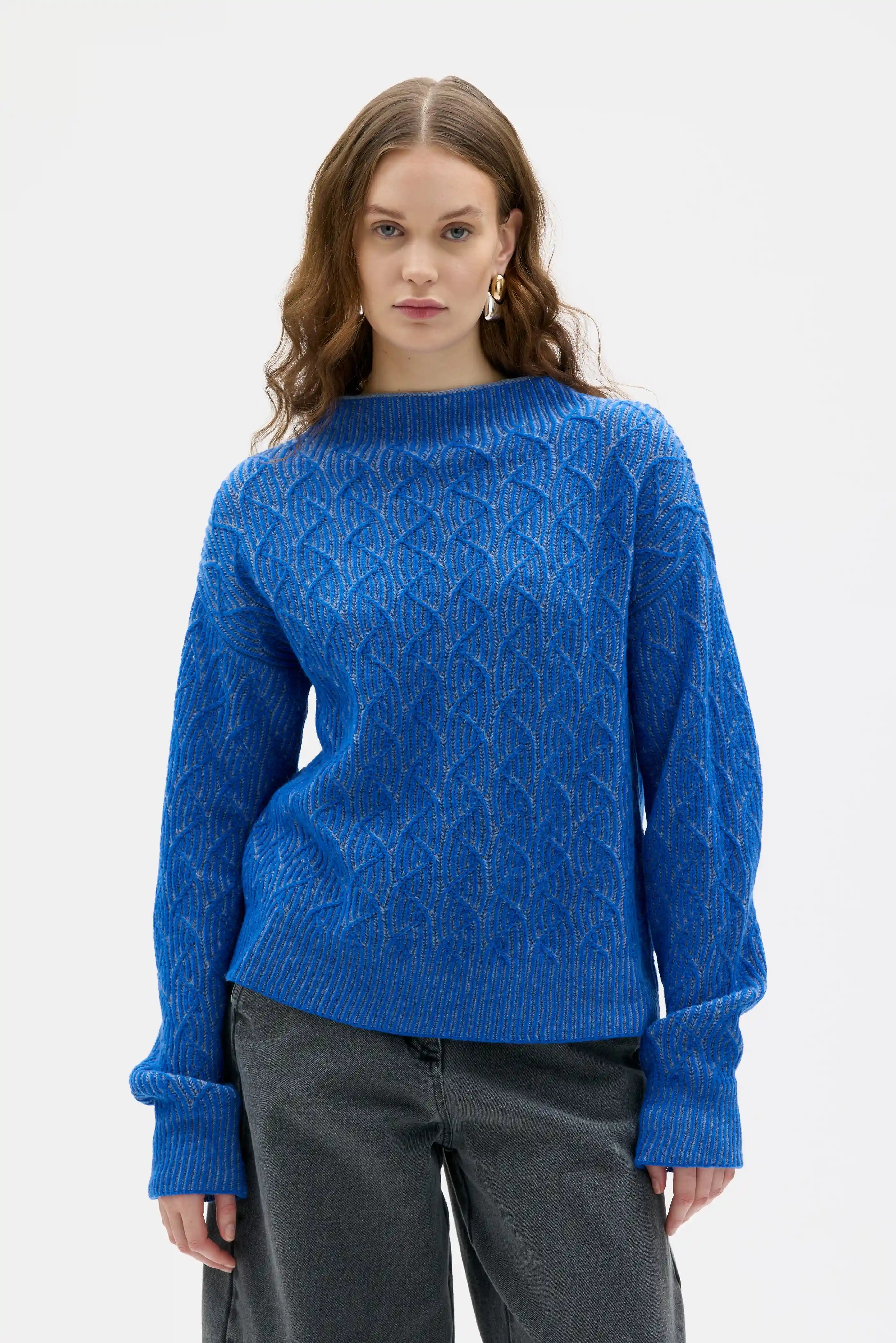 Zoya Tvåfärgad Lammullströja - Klein Blue