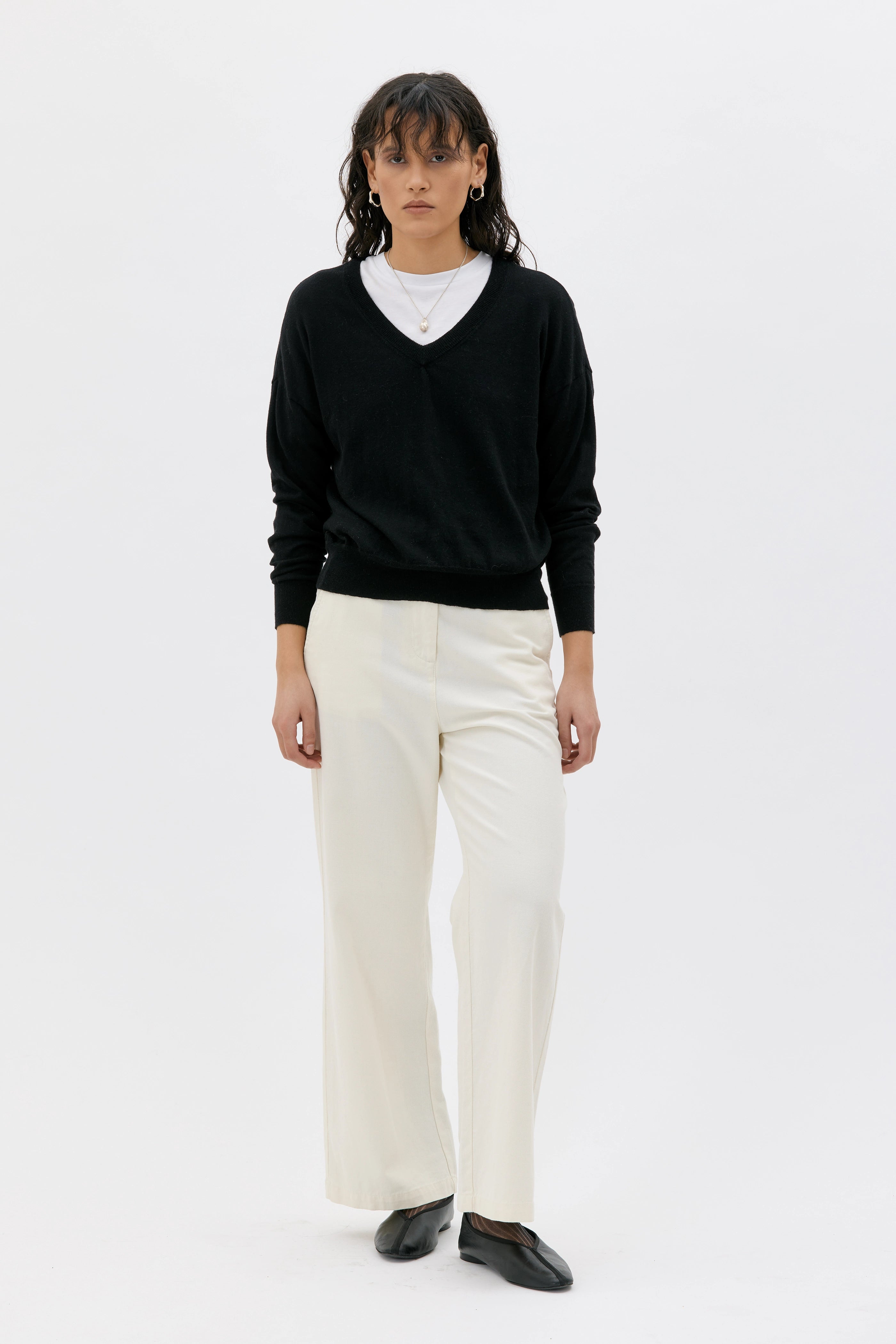 Hari Light Knitted Sweater Organic Cotton Silk Cashmere – Black