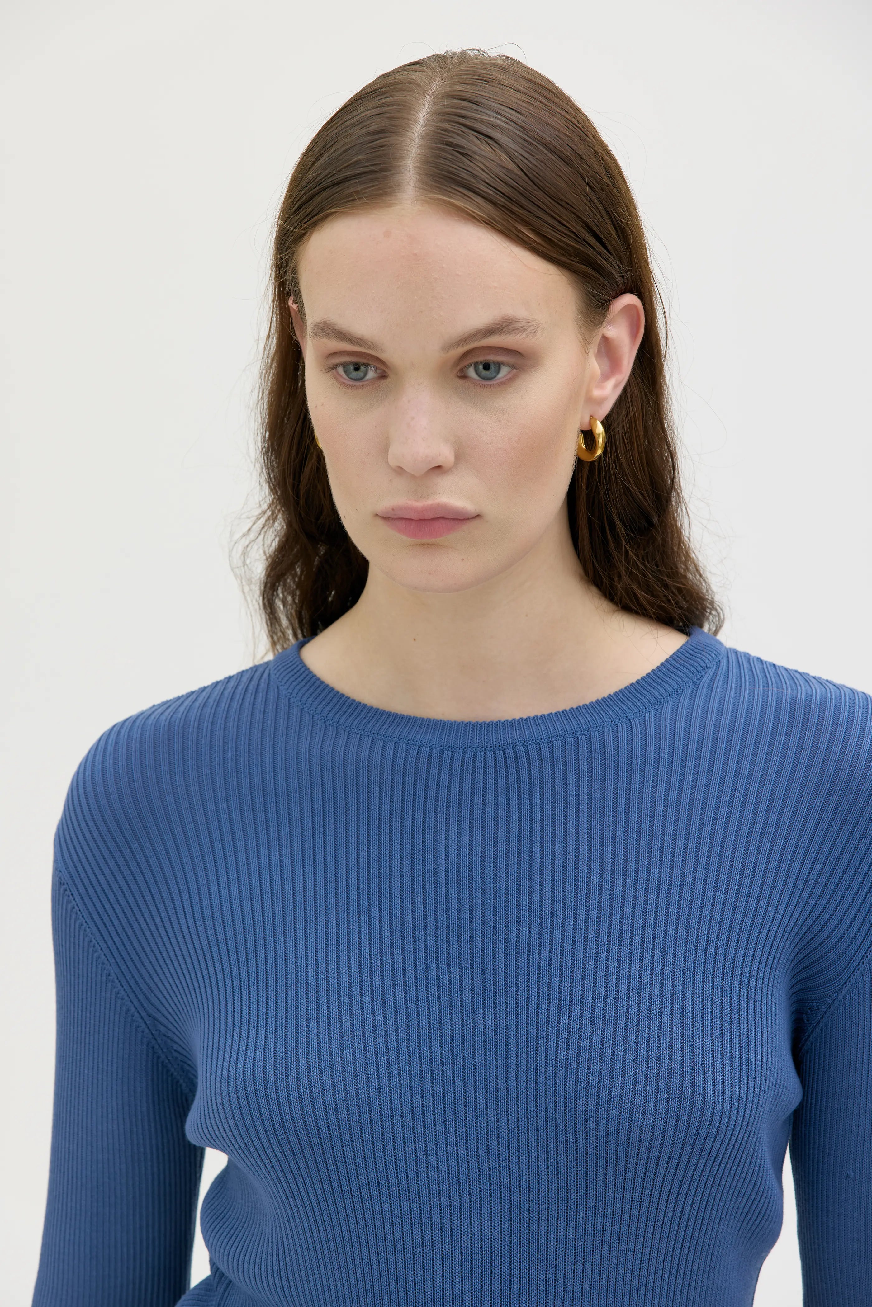 Taya Ribbad Topp Med Rund Halsringning - Medium Blue