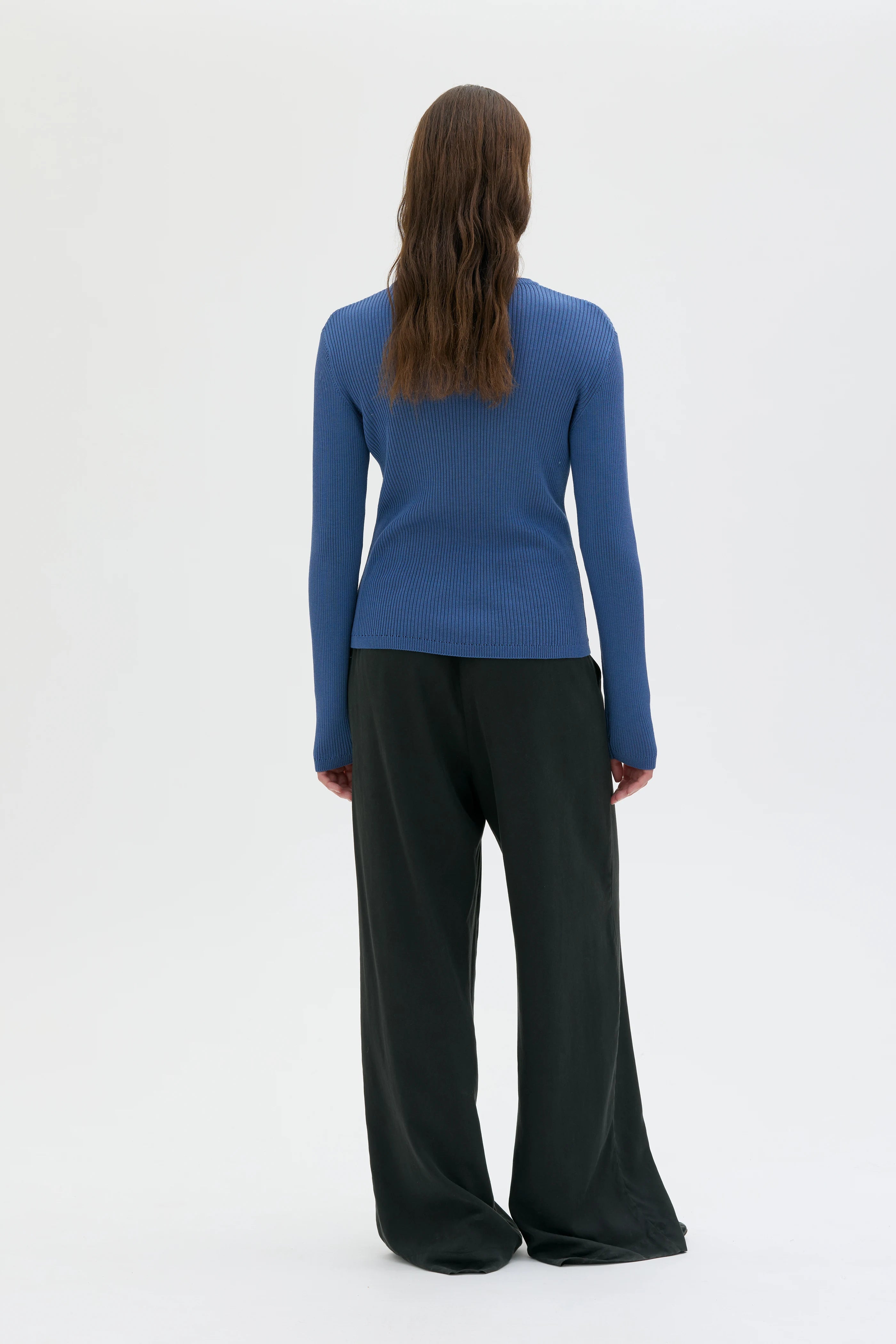 Taya Ribbad Topp Med Rund Halsringning - Medium Blue