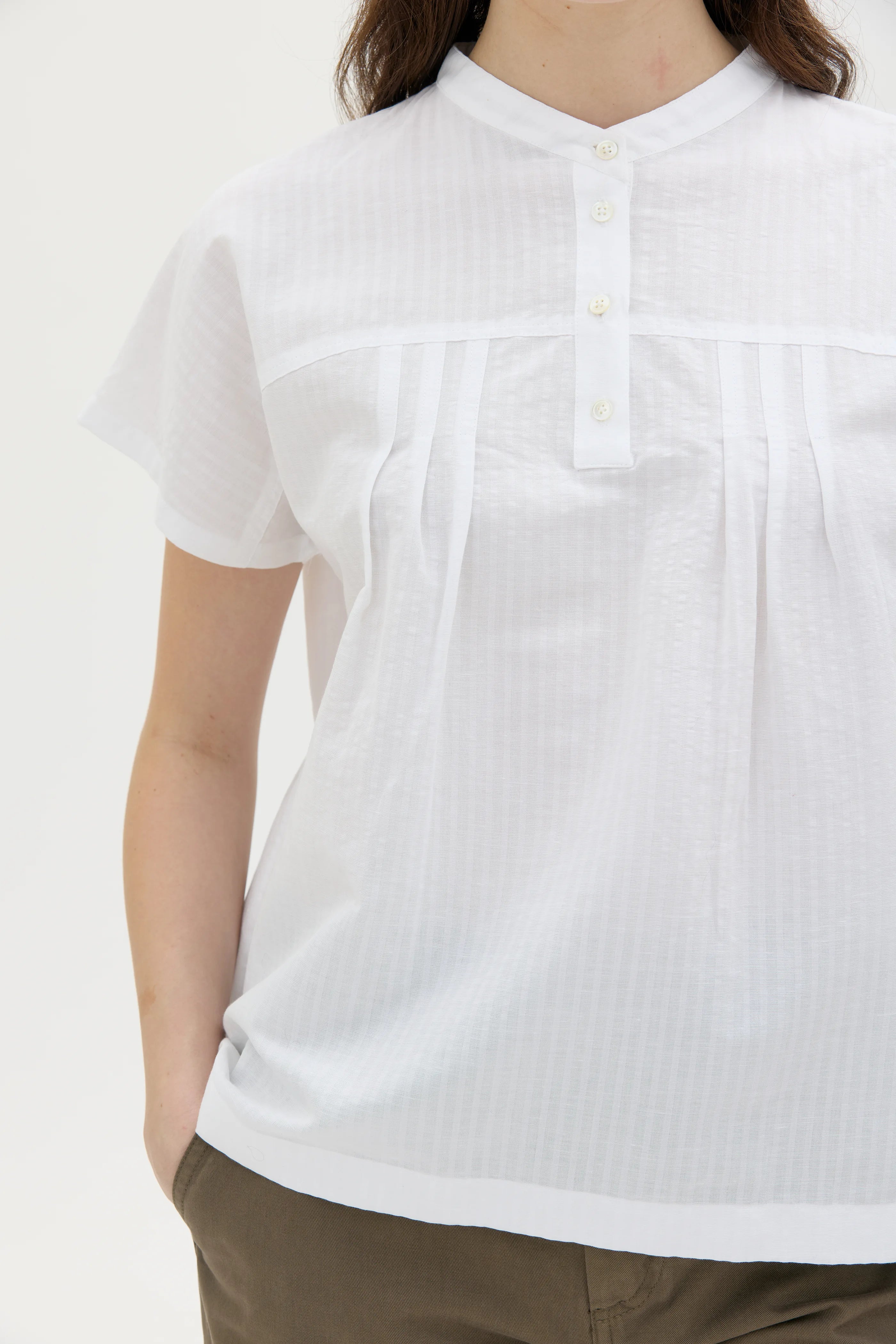 Alli Linen Cotton Shirt - White Pleated