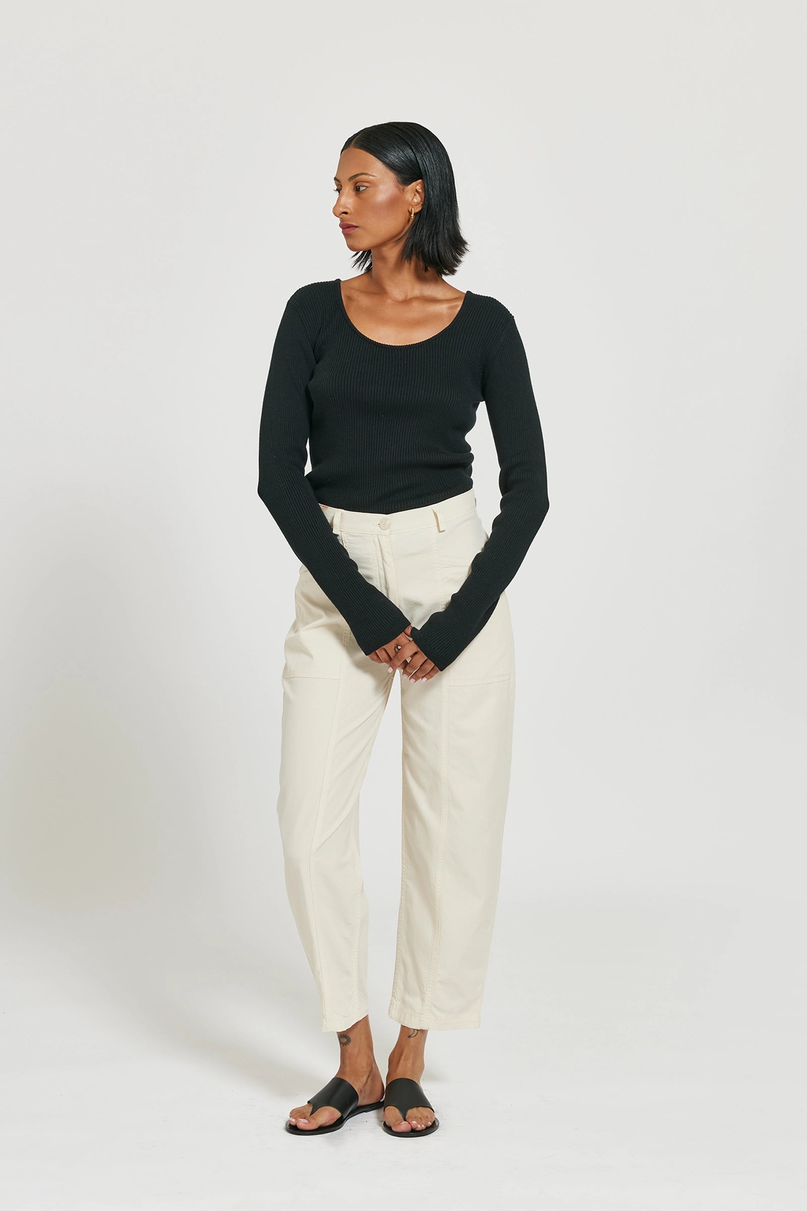 Devon Ribbed Silk Cashmere Top - Black