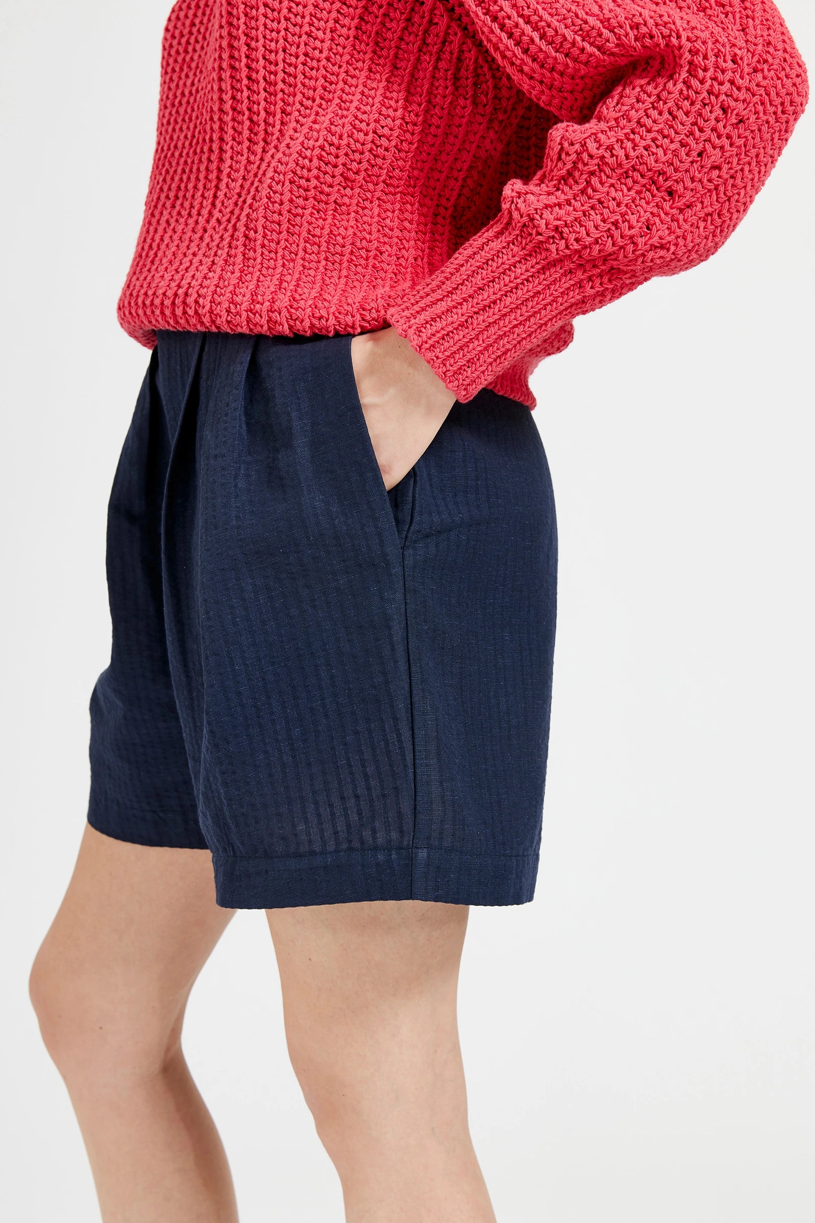 Abbi Plisserade Shorts I Lin Och Bomull - Night Sky Blue 