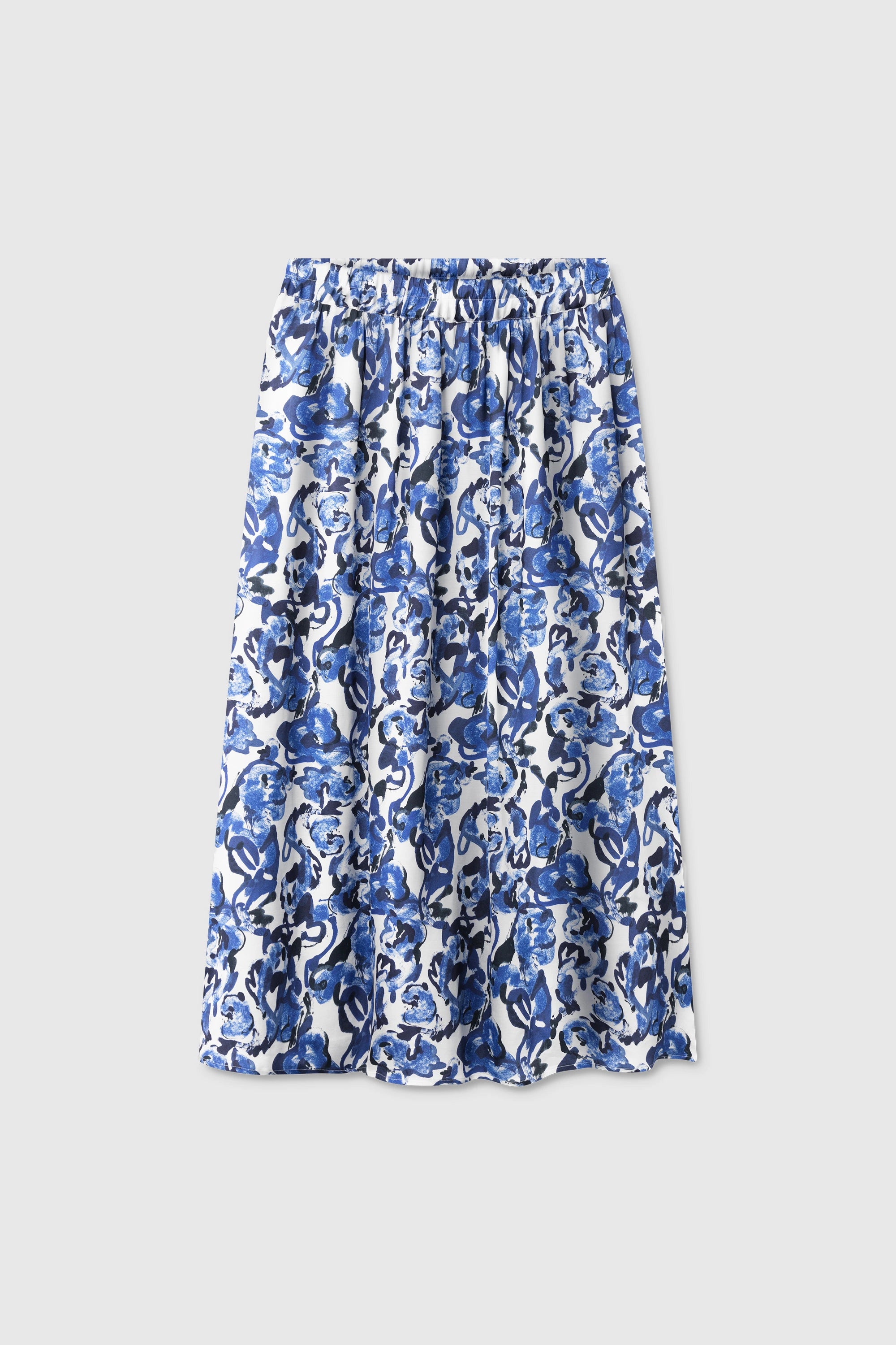 Ako Mönstrad Lång Satinkjol - Garden Blue 