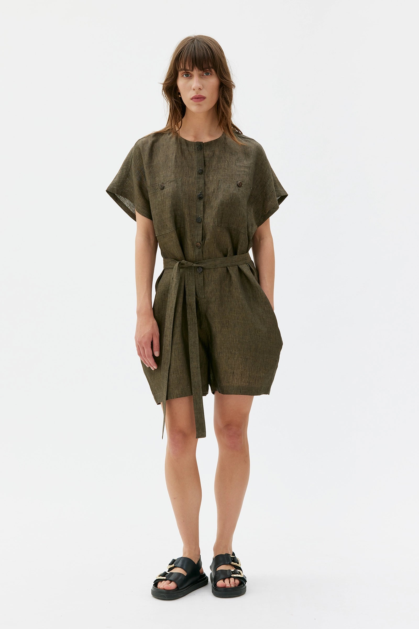 Alva Jumpsuit I Linne - Black Melange