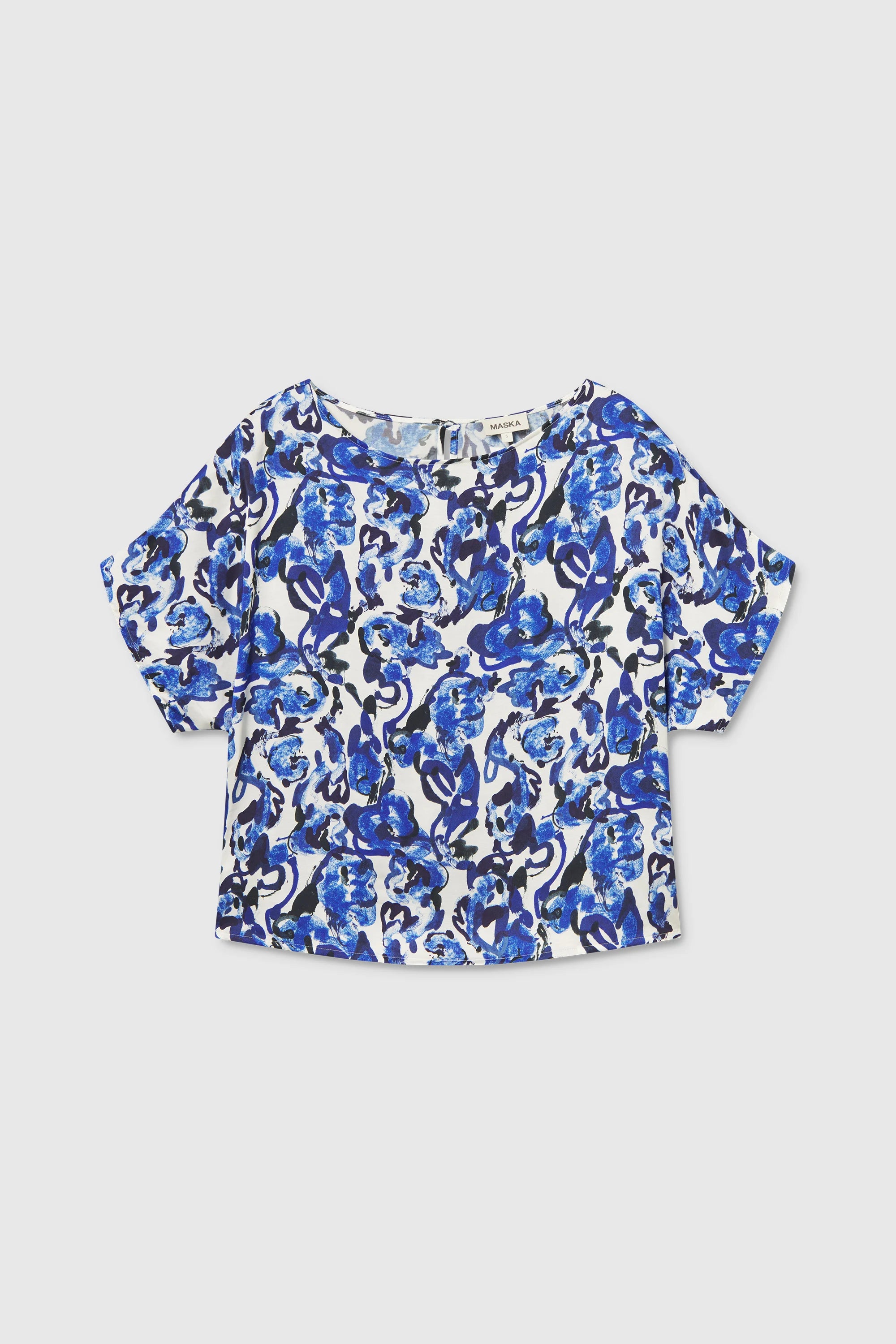 Elli Printed Dolman Sleeve Satin Top - Garden Blue