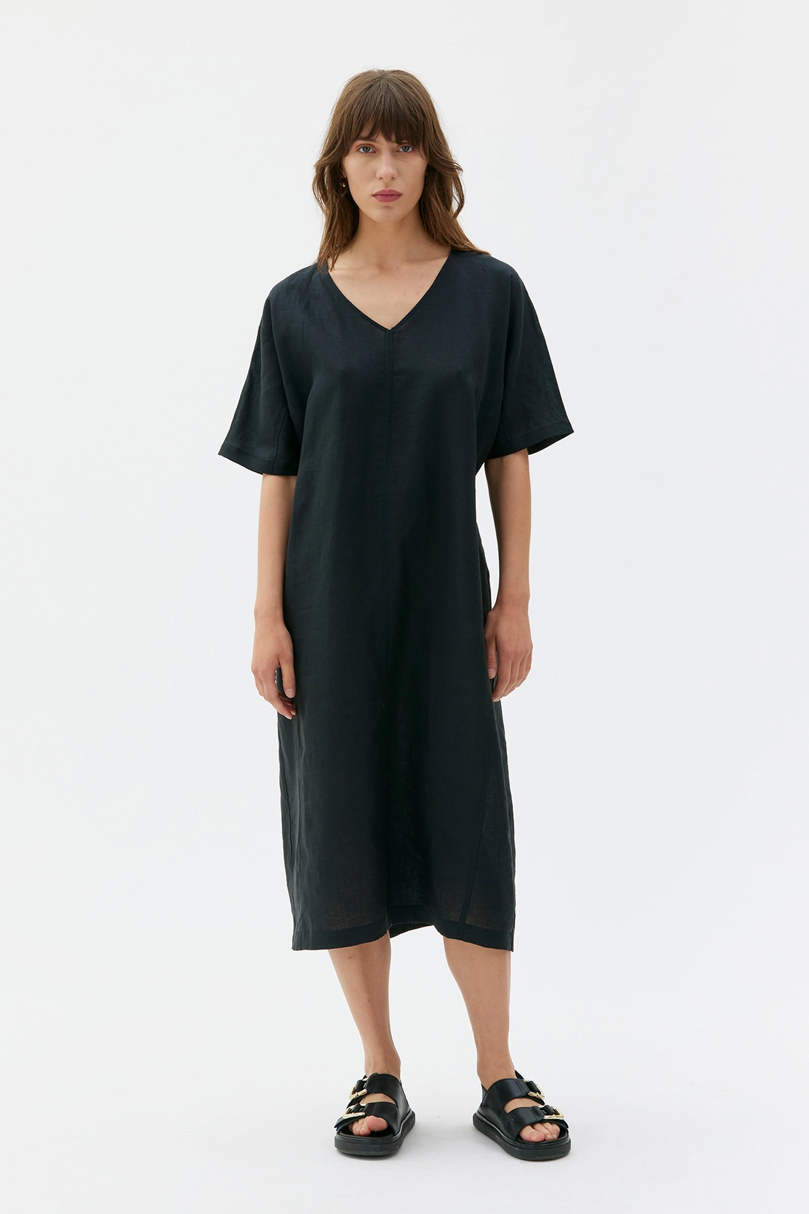 Meli Kaftan Linneklänning - Black