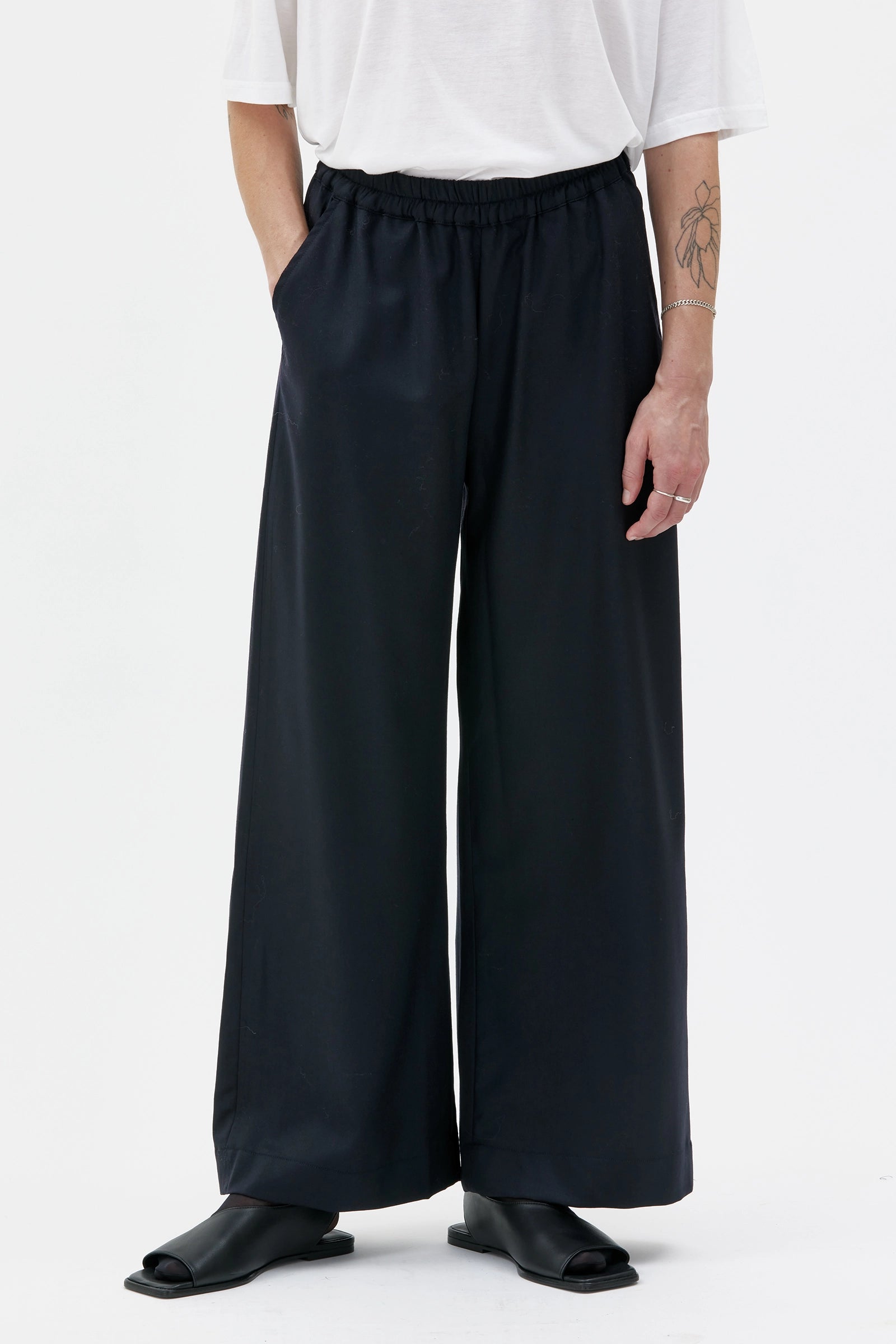 Gala Elastic Waist Wool Trousers- Ink Blue