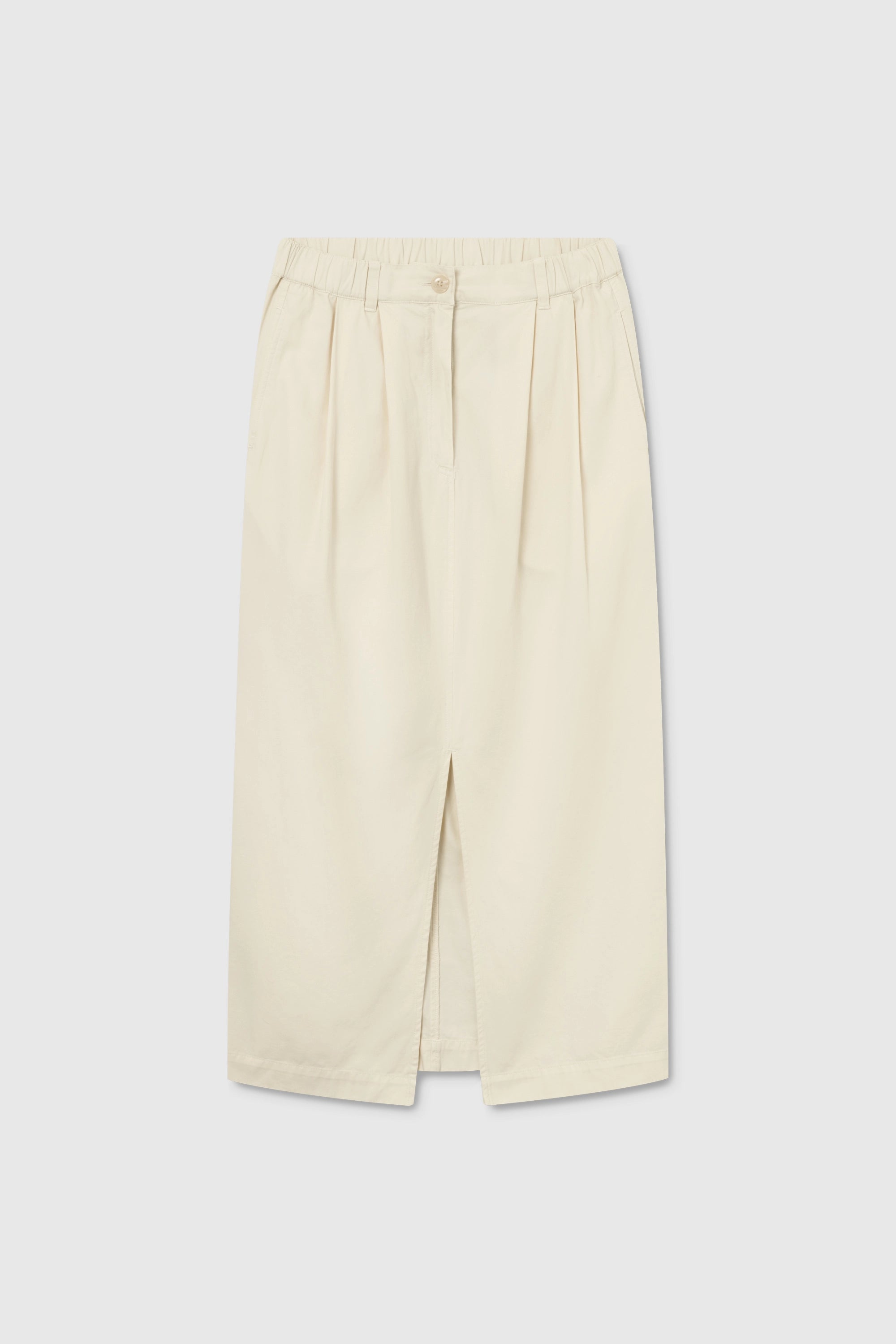 Arden Elasticated Waist Midi A-line Skirt In Pima Cotton - Cream White