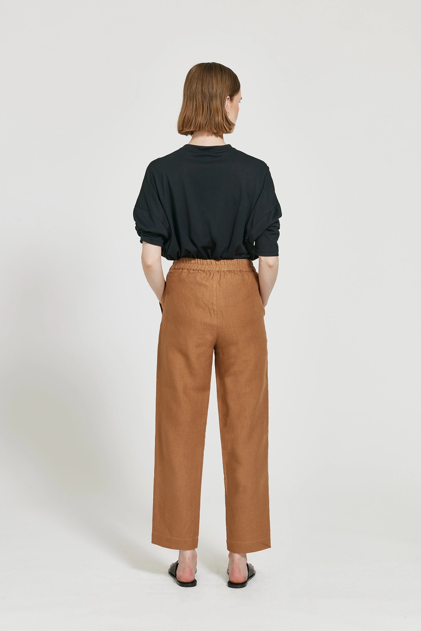 Dara Linnebyxa Med Elastisk Midja - Cognac