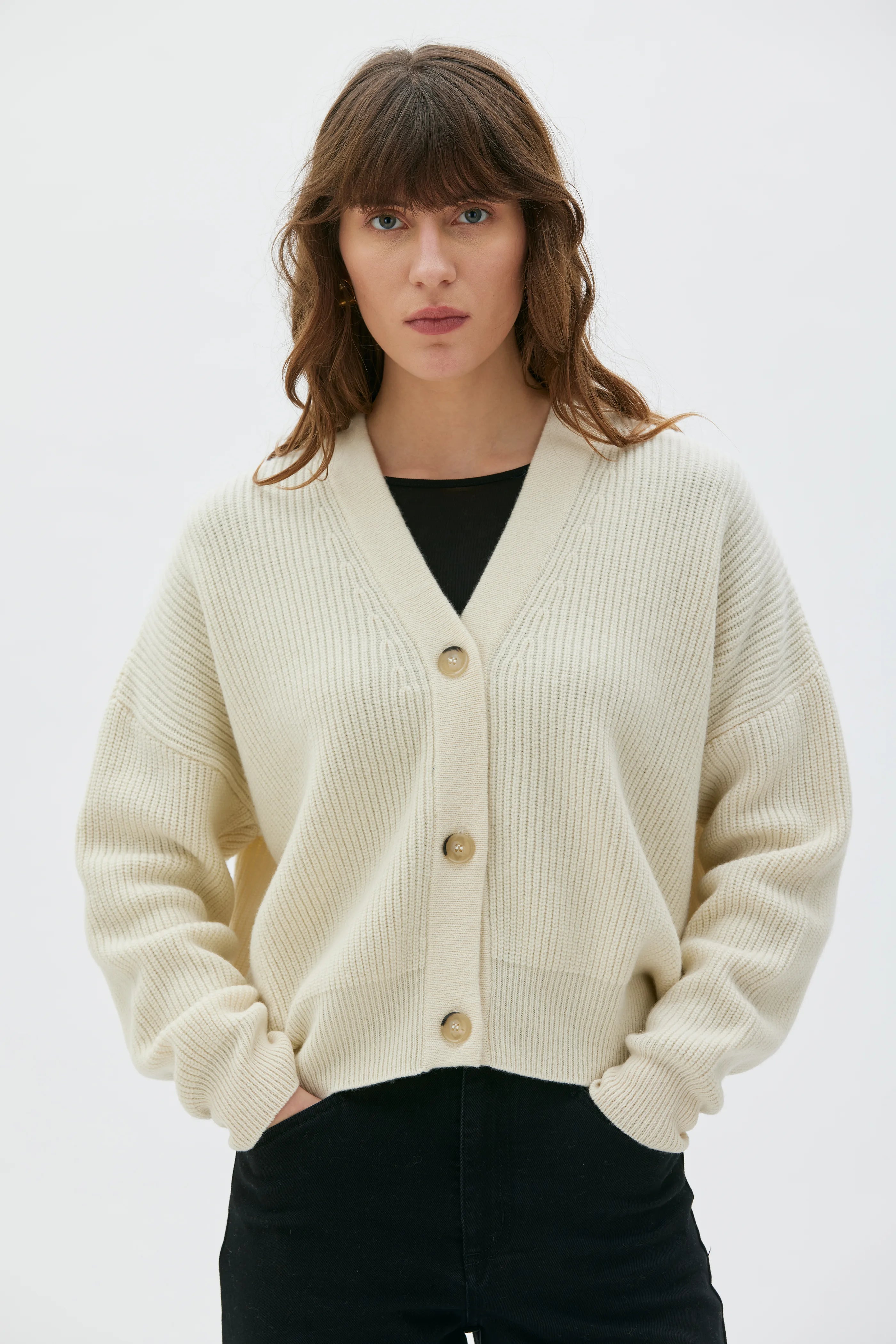 Celie Cardigan I Ull Och Kashmir - Cream White