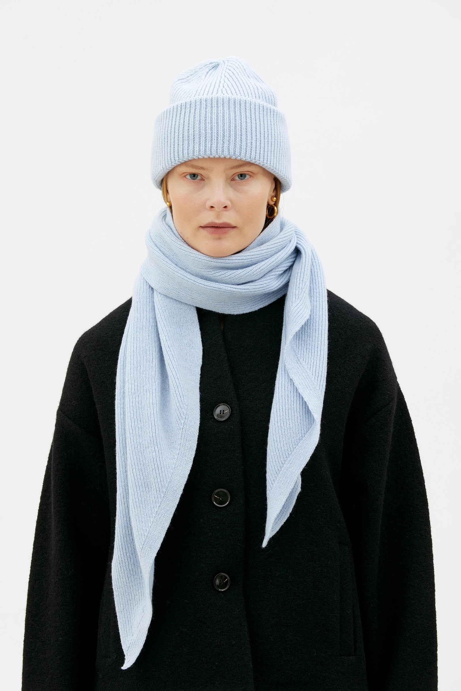 Devin Ribbed Merino Wool And Cashmere Scarf - Sky Blue