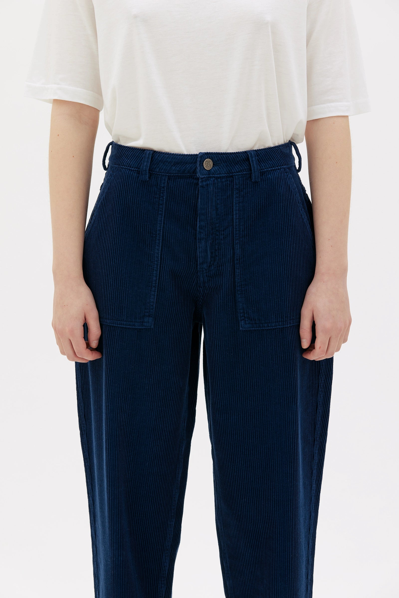 Ruth Barrel Leg Organic Cotton Corduroy Trousers Royal Blue