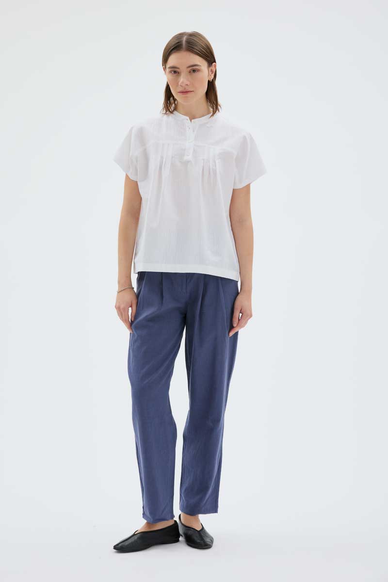 Alli Linen Cotton Shirt - White Pleated