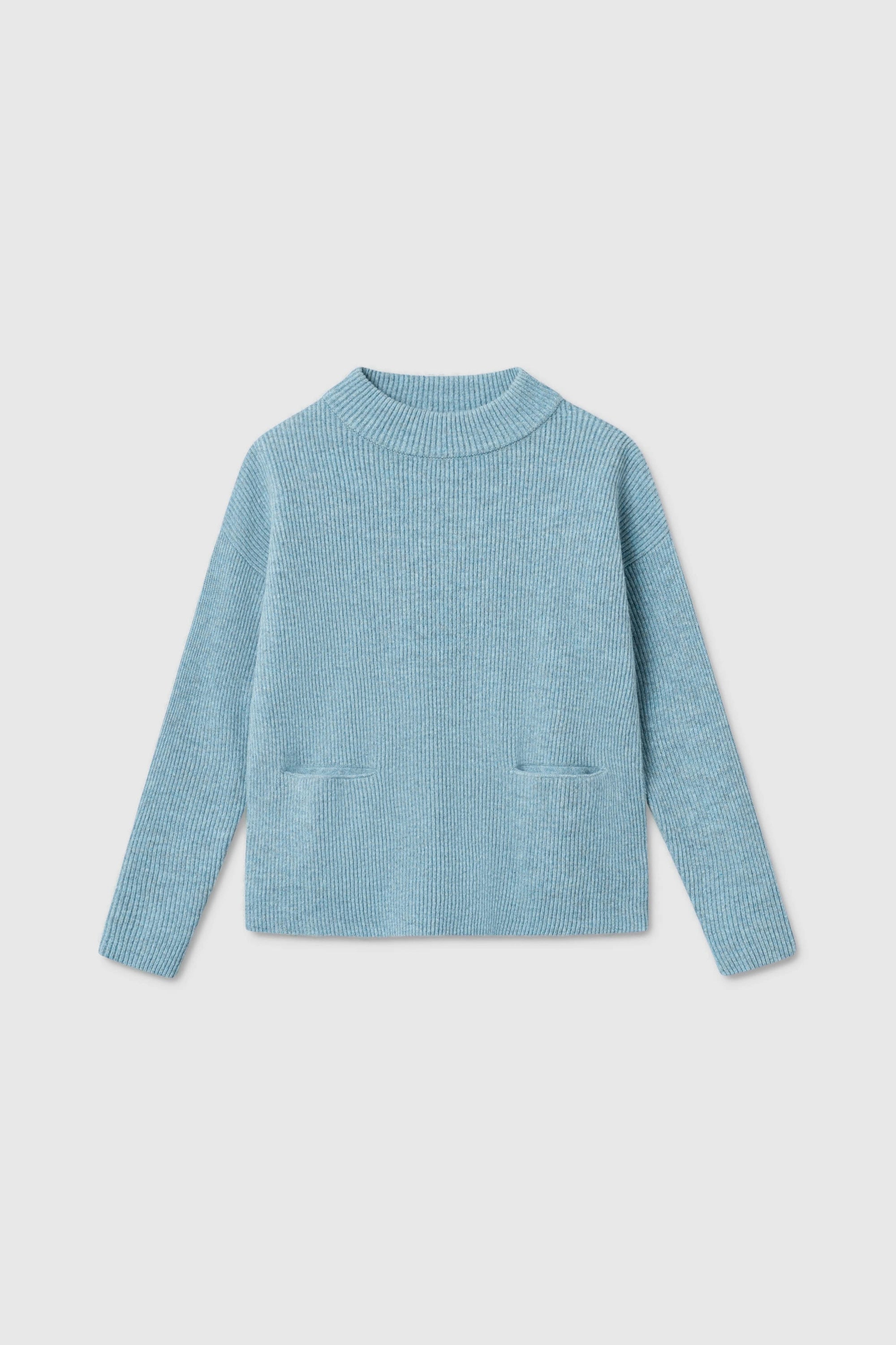 Helga Ribbstickad Ulltröja Med Fickor - Aqua melange