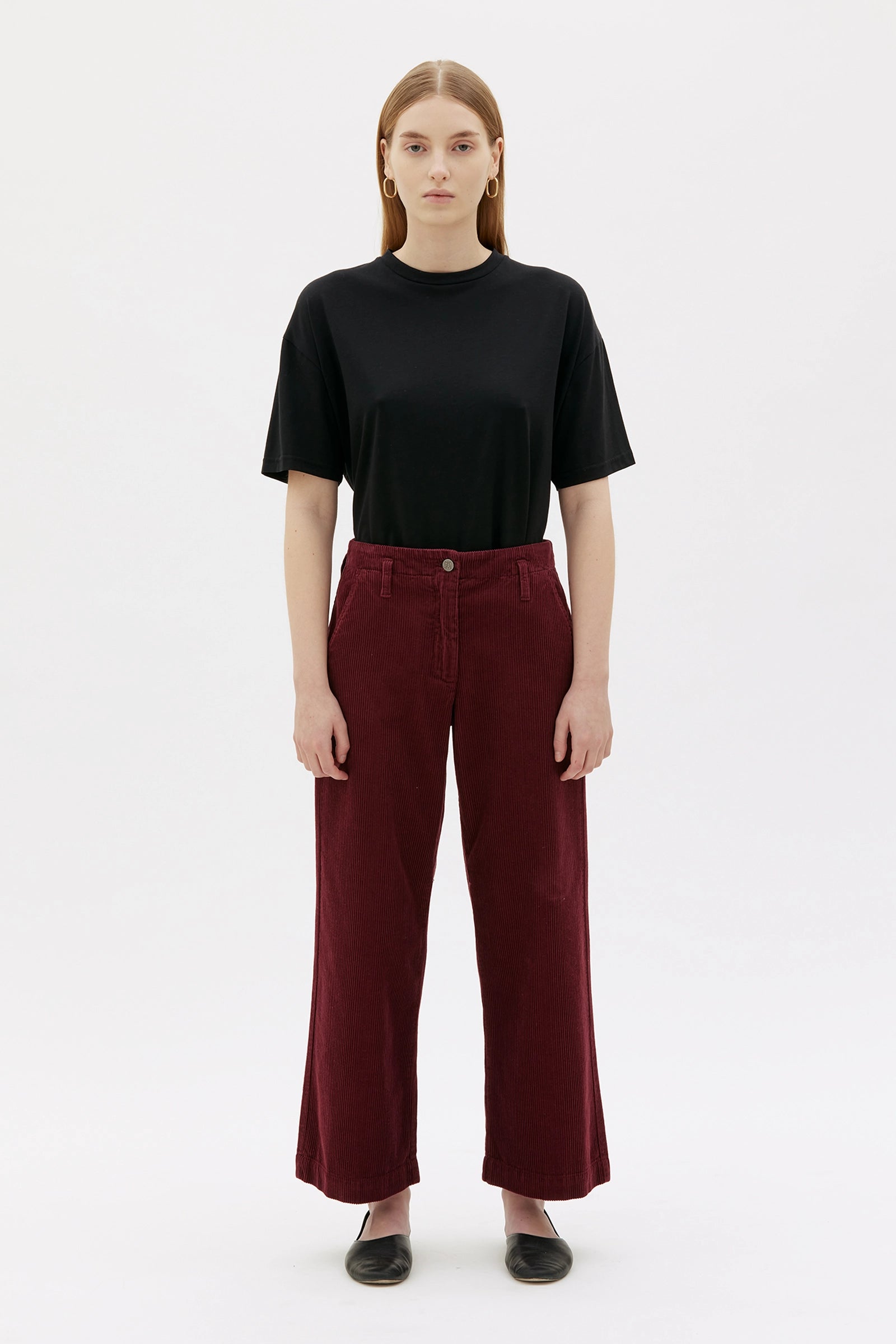 Lail Cropped Corduroy Trousers  - Bourdeaux