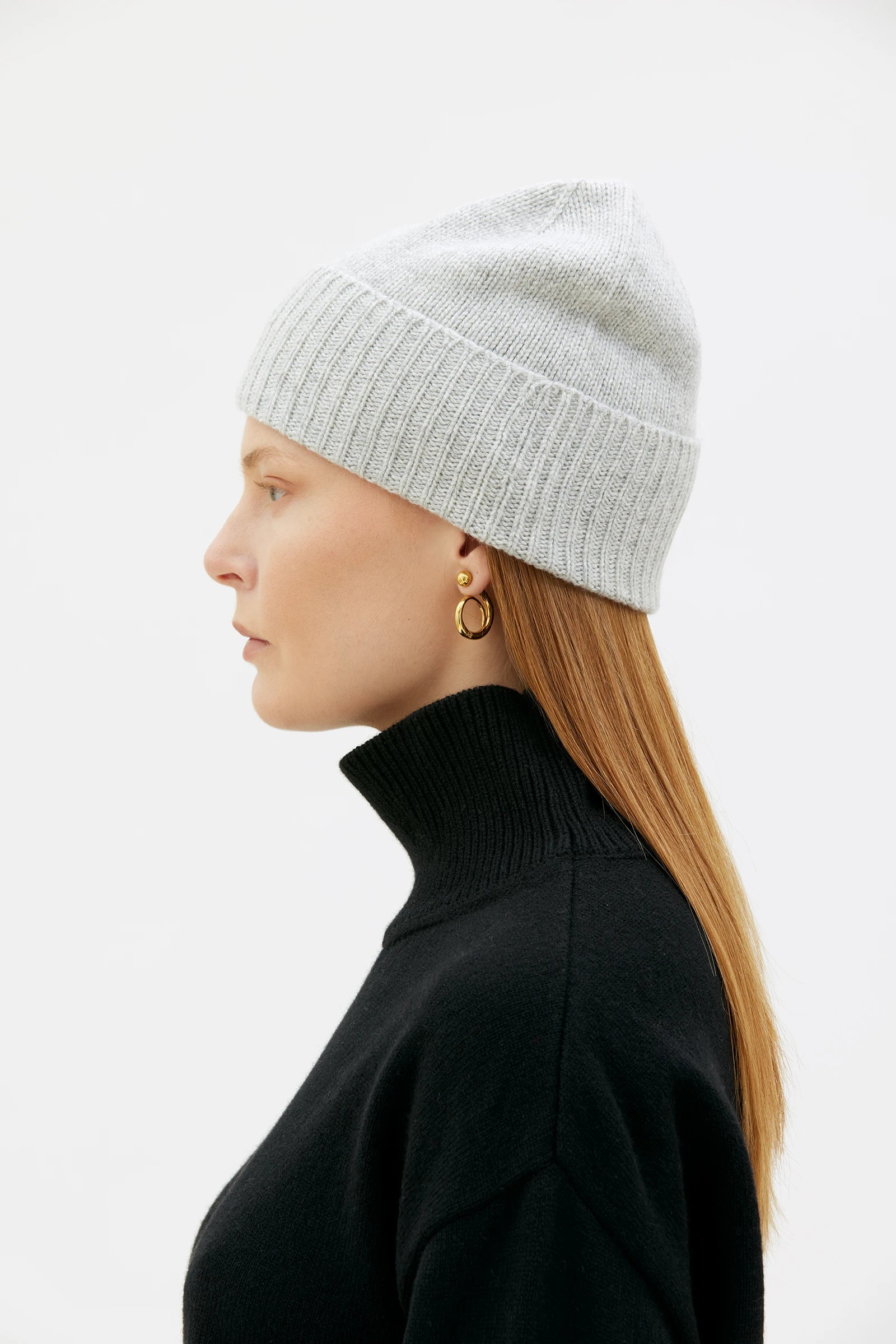 Ru Cashmere Fold Up Beanie - Grey Melange