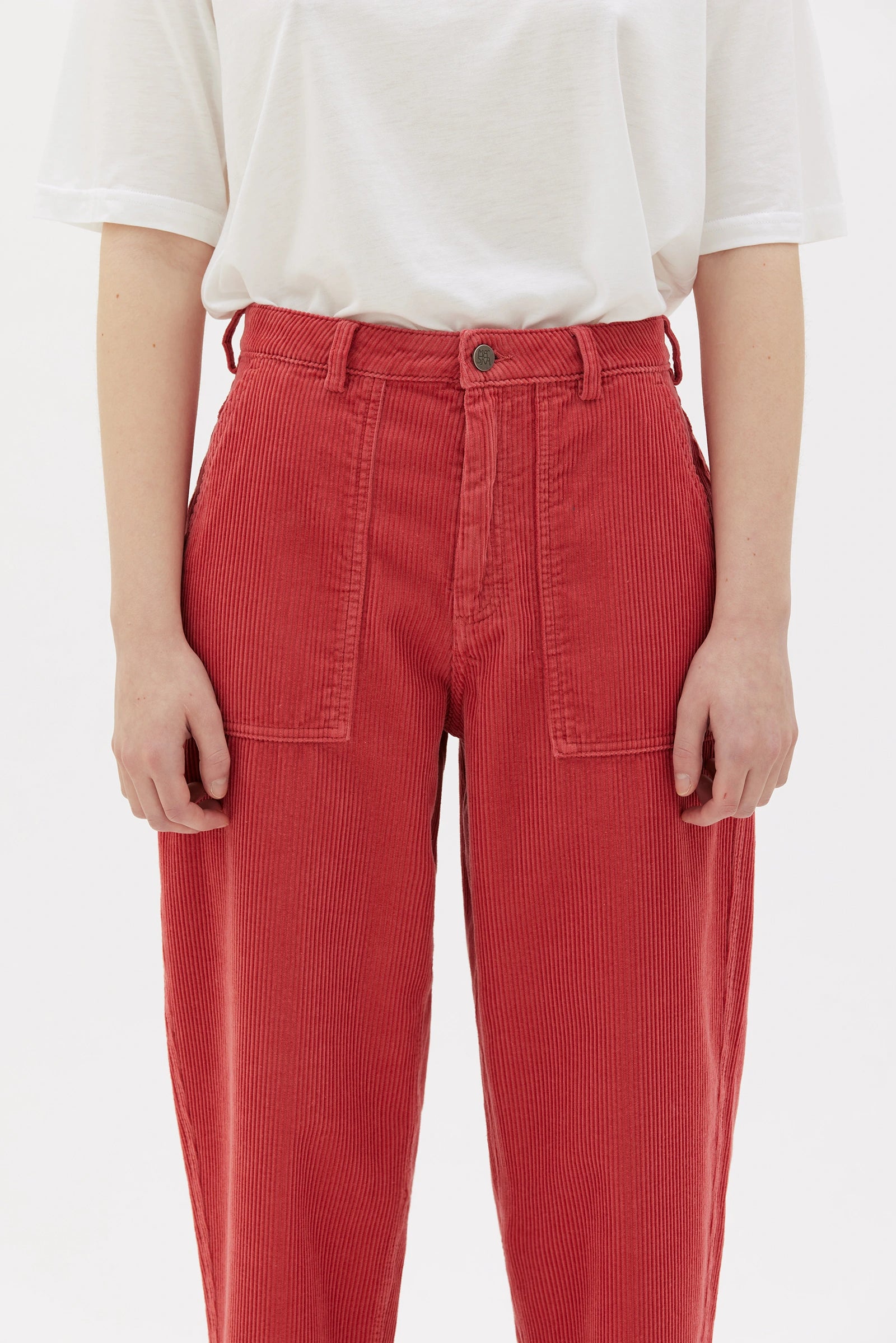 Ruth Barrel Leg Organic Cotton Corduroy Trousers - Begonia Pink