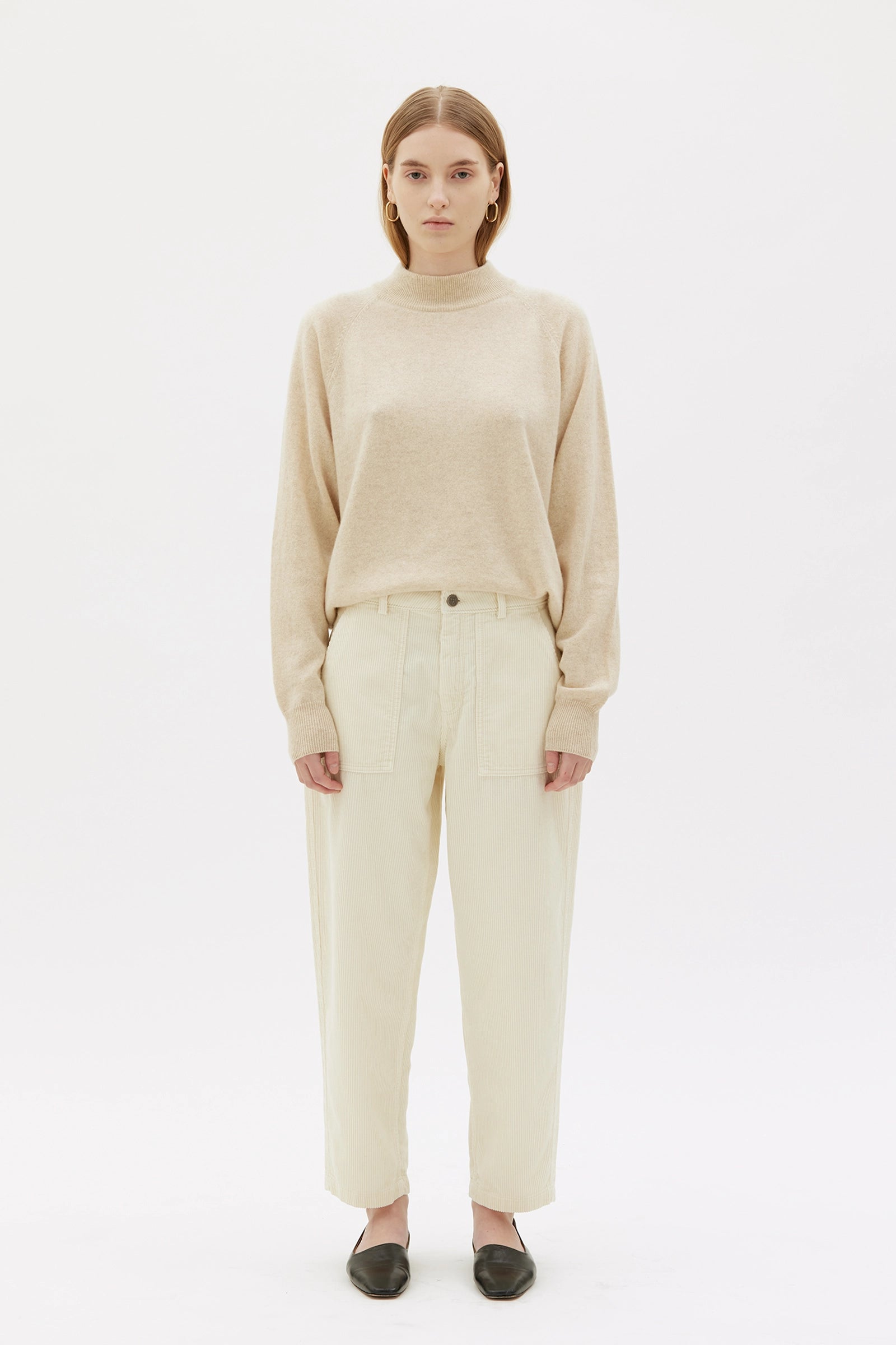 Ruth Barrel Leg Organic Cotton Corduroy Trousers - White