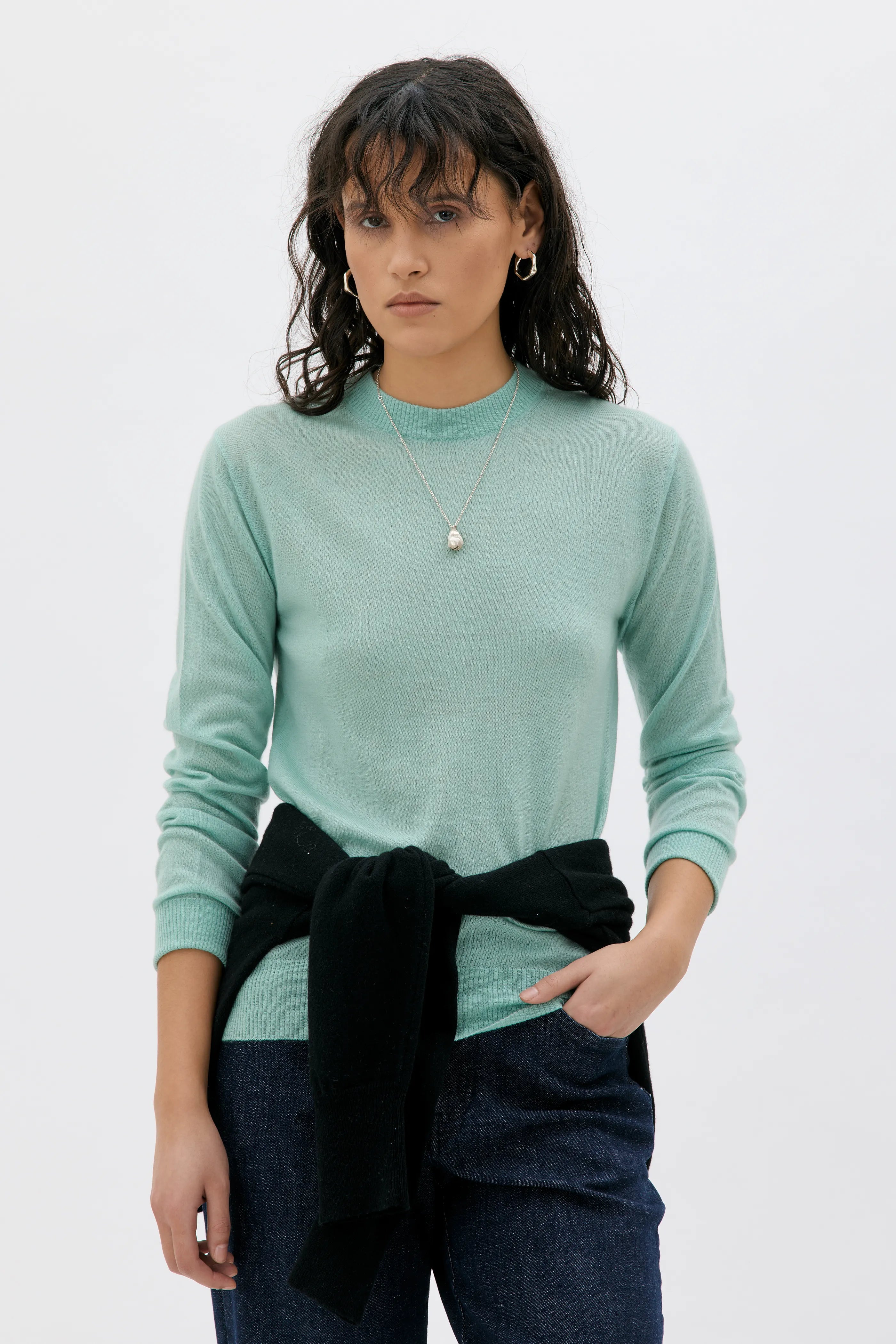 Adella Light Cashmere Long Sleeve Top - Mint