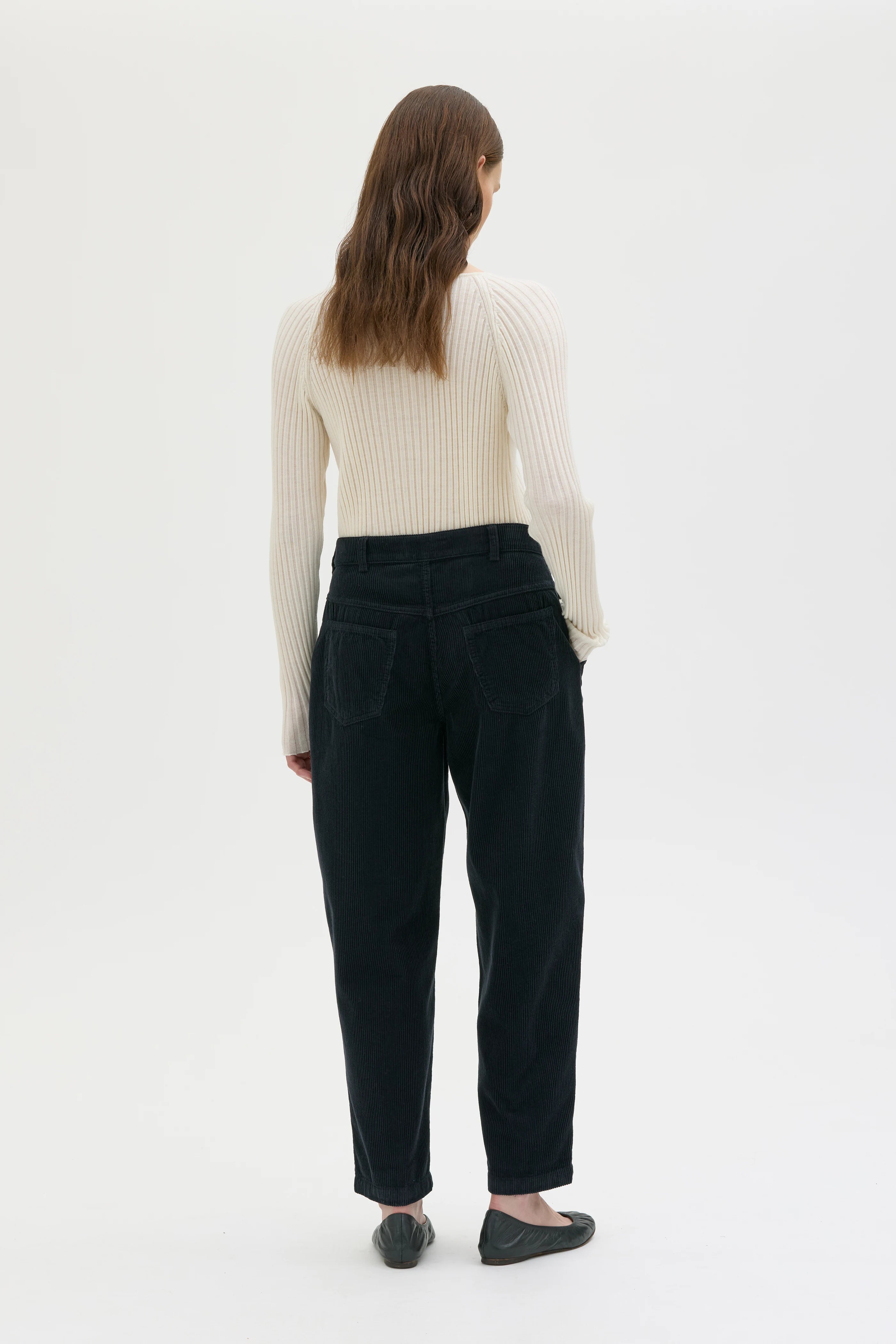 Ruth Barrel Leg Organic Cotton Corduroy Trouser - Ink Blue