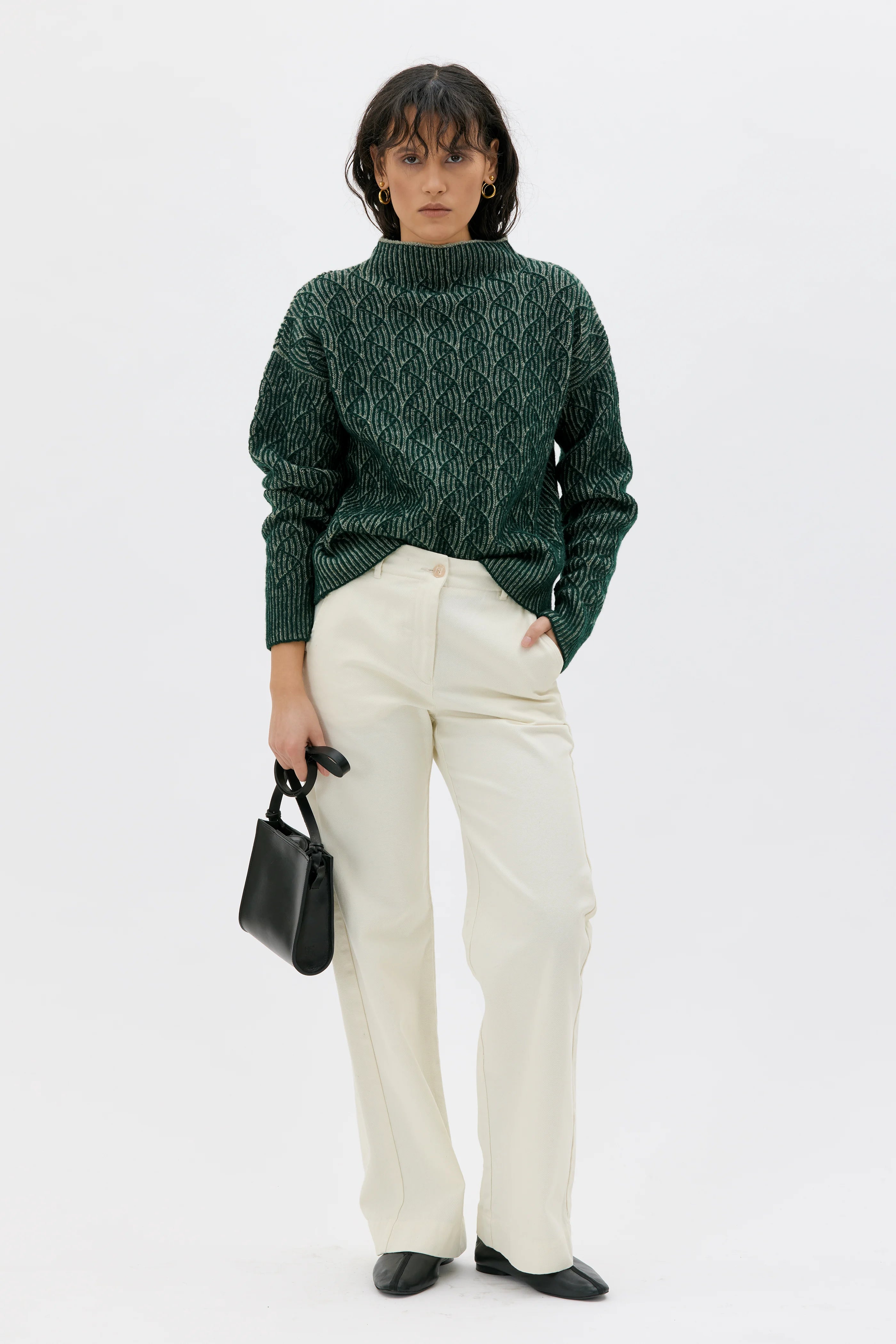 Zoya Bicolour Lambswool Sweater - Pine Green Bicolour / Flerfärgad ulltröja - Grön