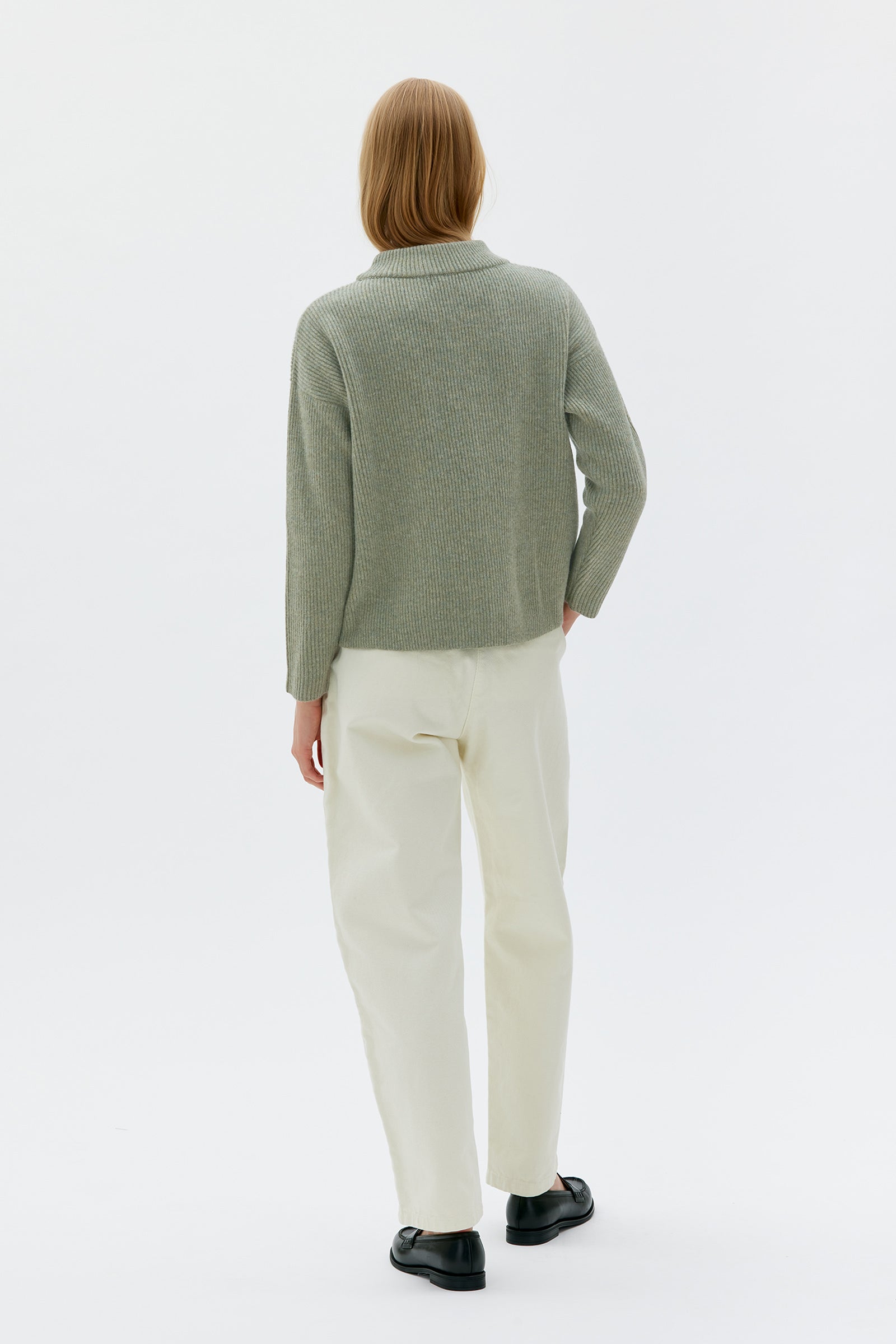 Helga Lambswool Sweater With Pockets - Laurel Green Melange